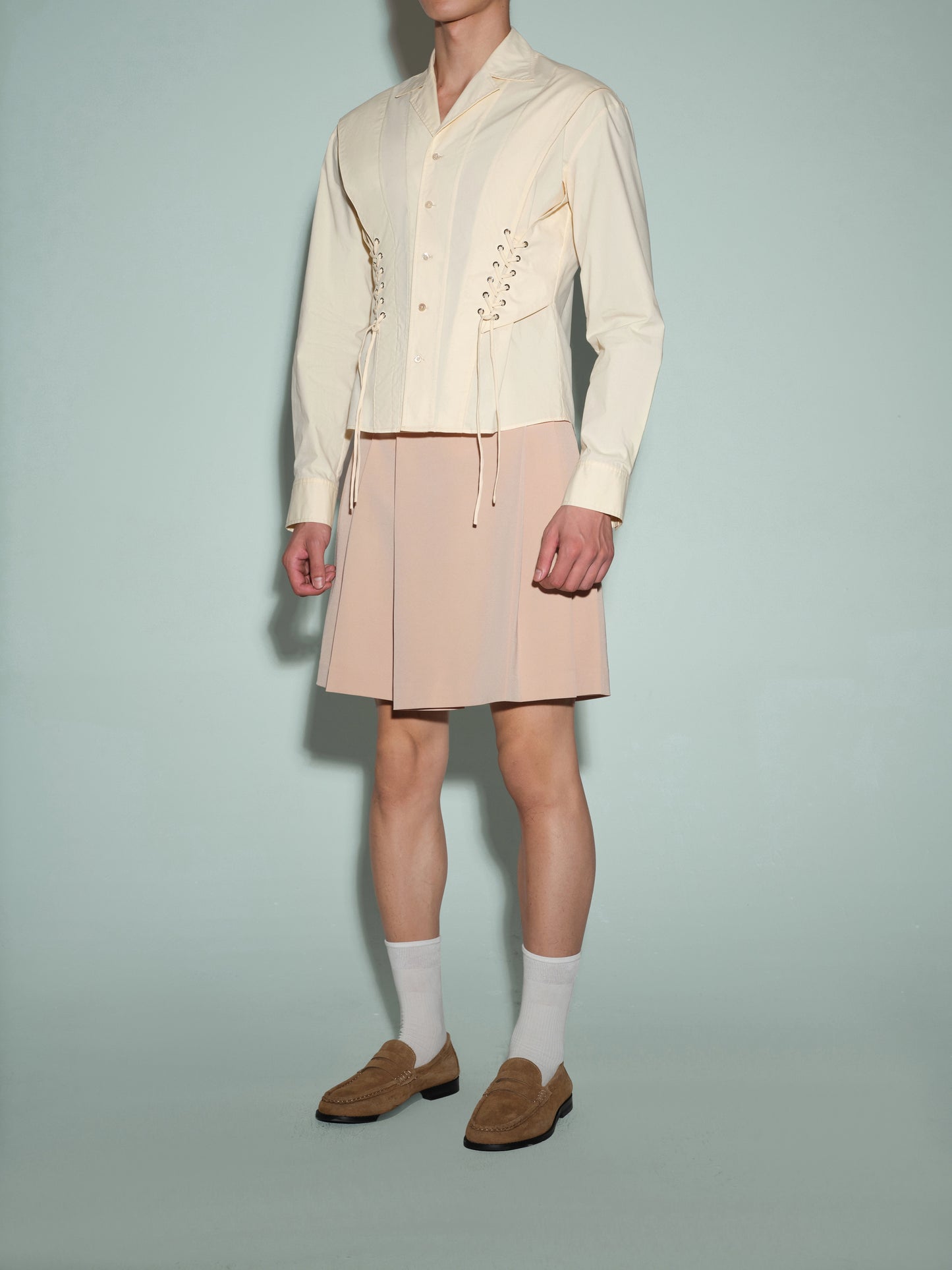 Cuban Collar Shirt with Waist Tie