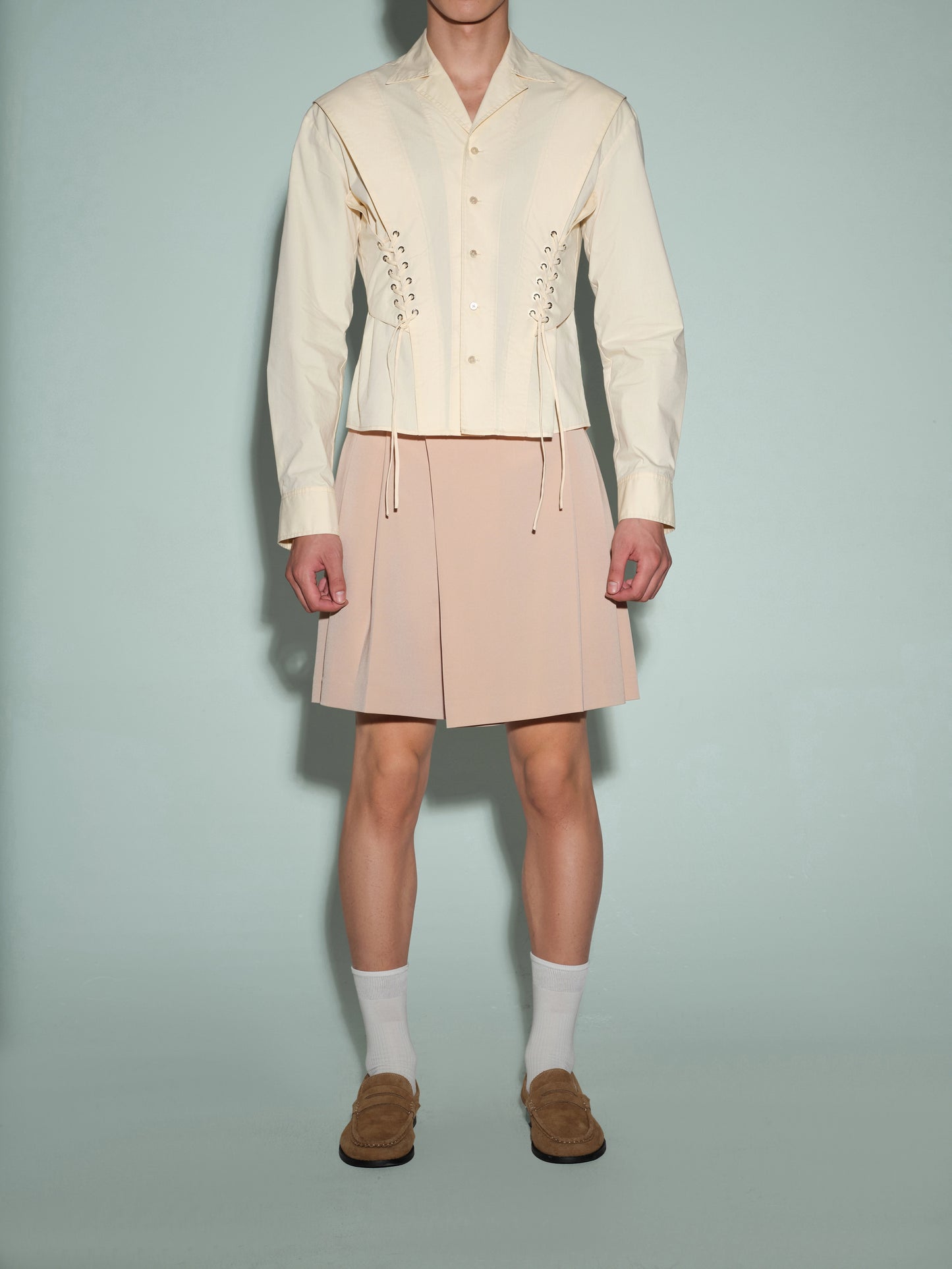 Cuban Collar Shirt with Waist Tie