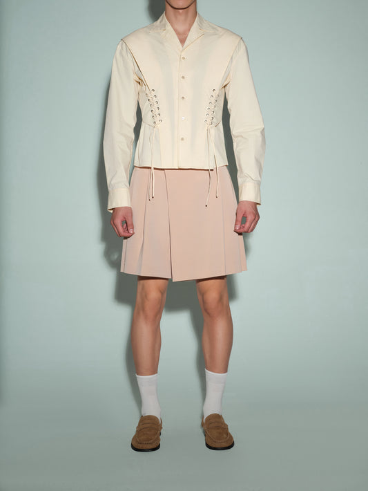 Cuban Collar Shirt with Waist Tie