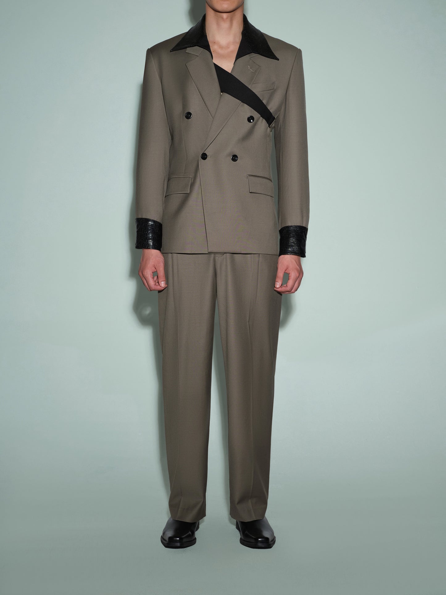 Wool Blazer with Detachable Lizard-Print Collar & Cuffs