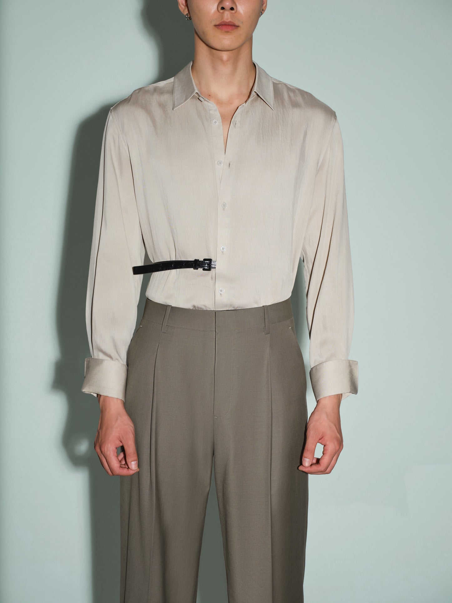 Side-Lace Long Sleeve Shirt & Lizard-Pattern Belt