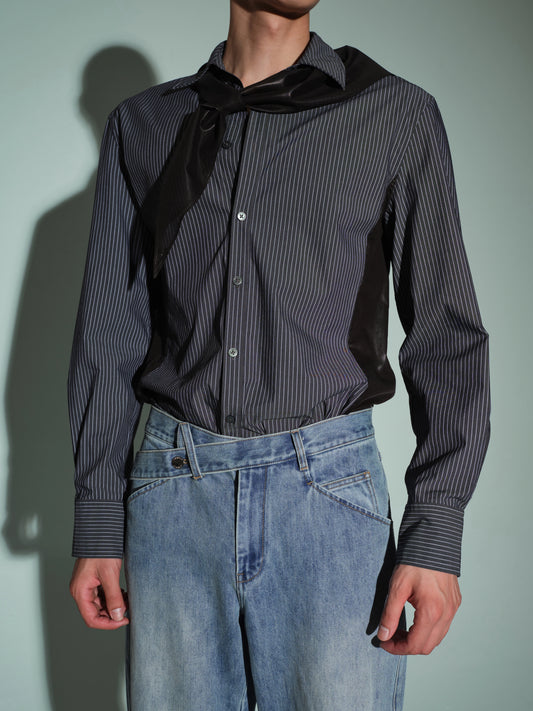 Detachable-Scarf Wide-Shoulder Shirt