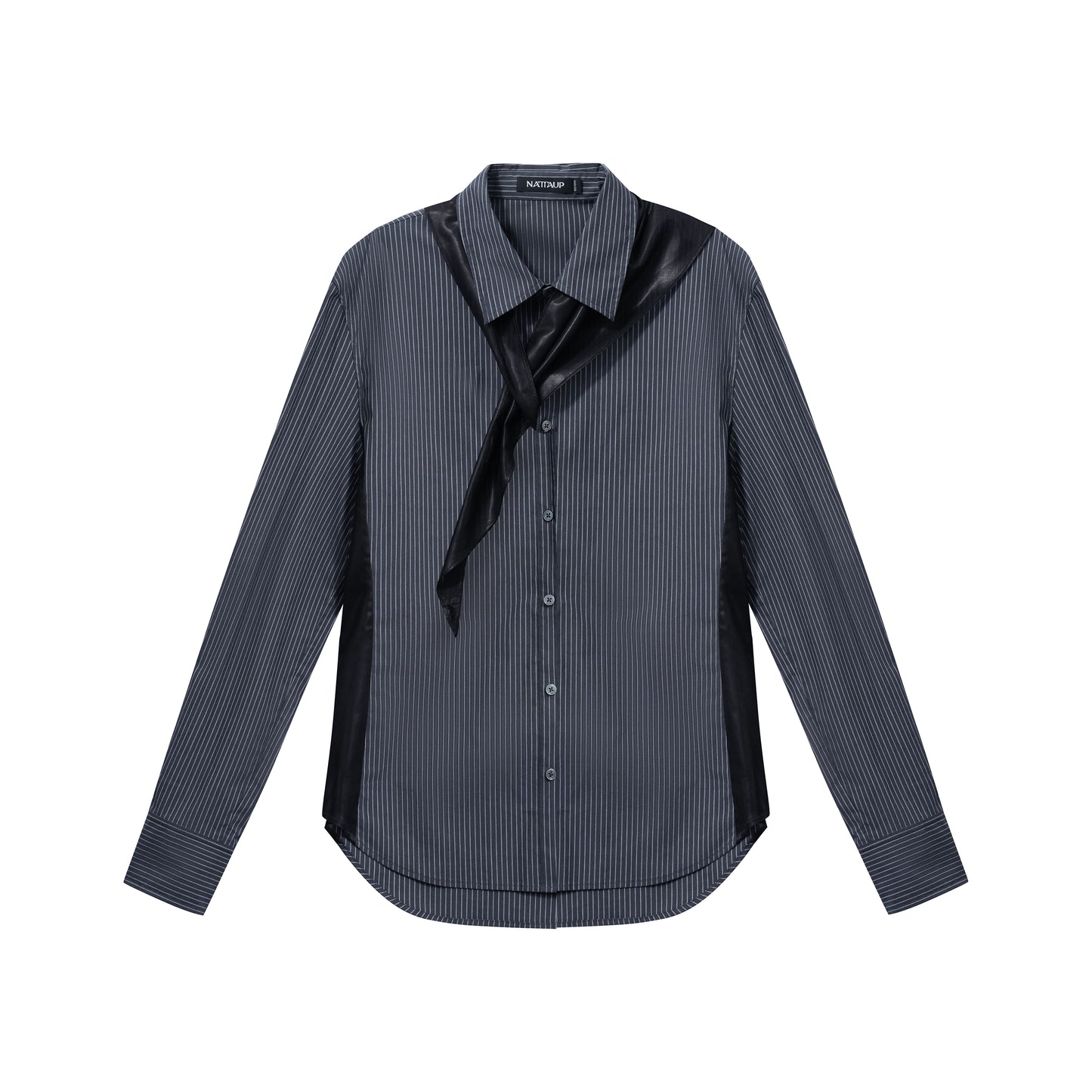Detachable-Scarf Wide-Shoulder Shirt