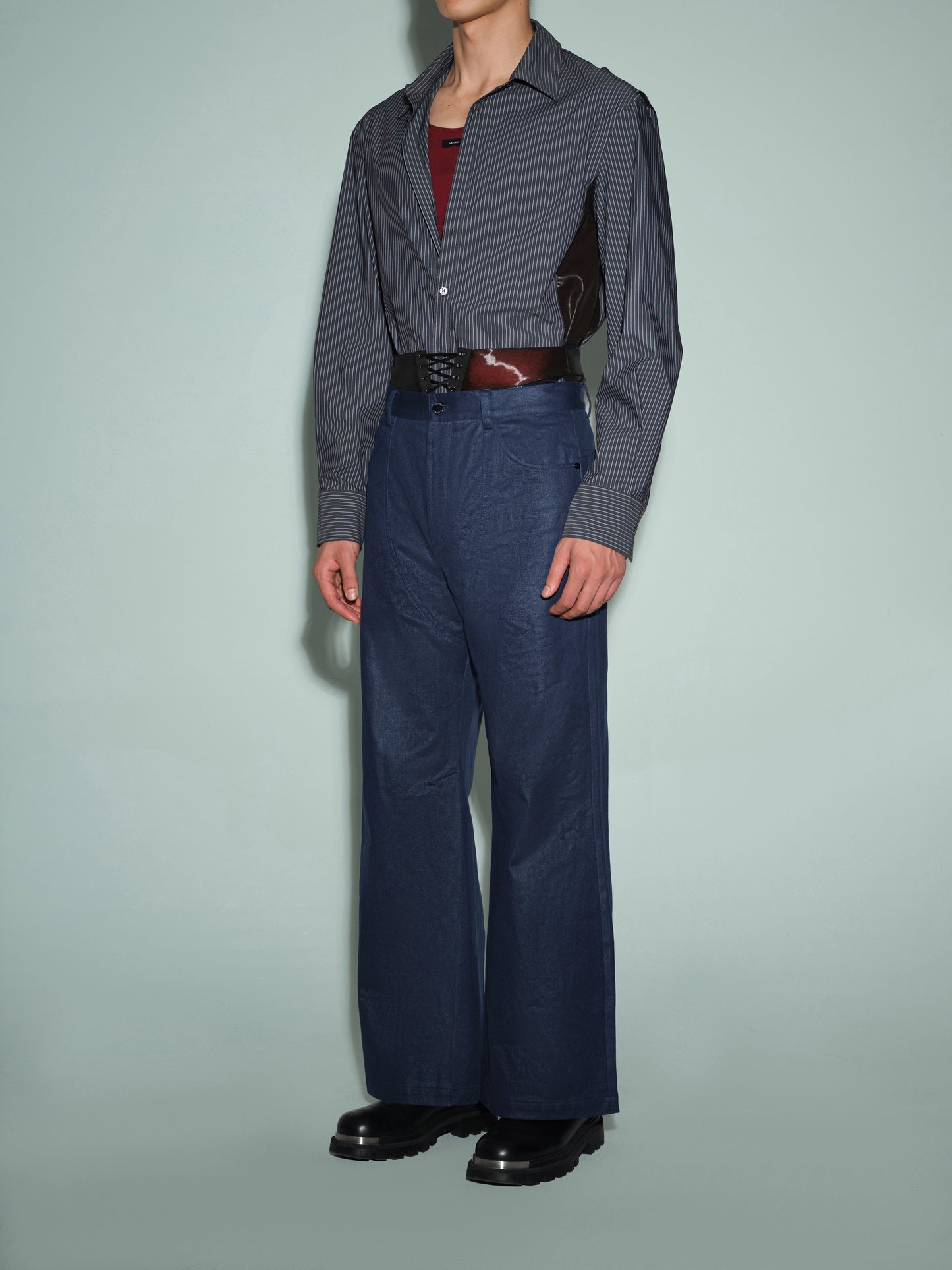 Detachable-Scarf Wide-Shoulder Shirt