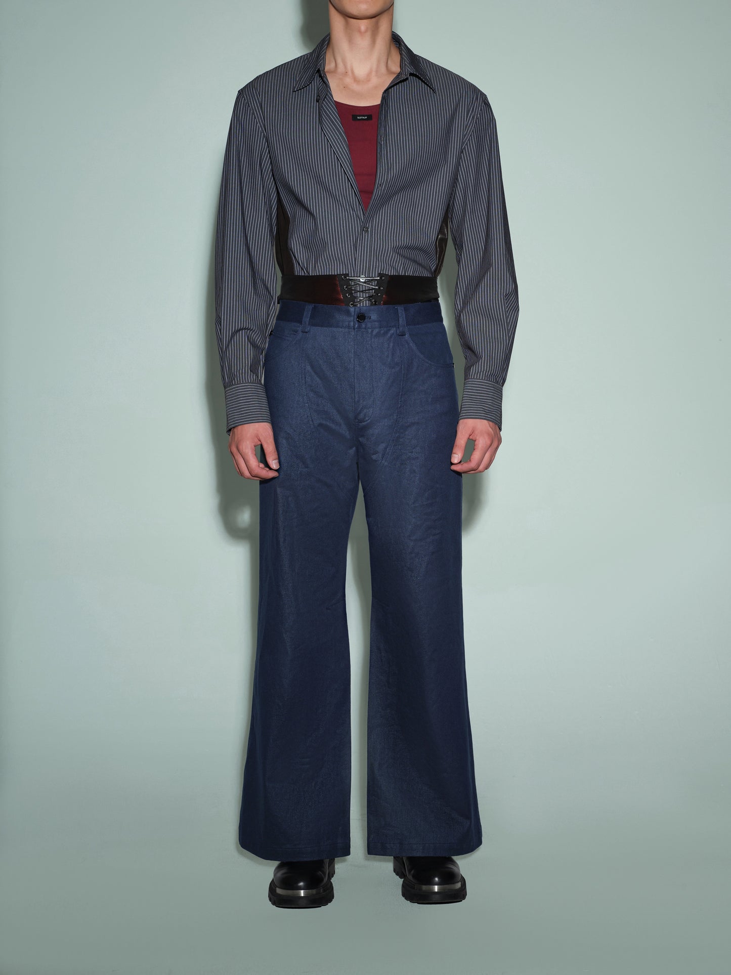 Detachable-Scarf Wide-Shoulder Shirt