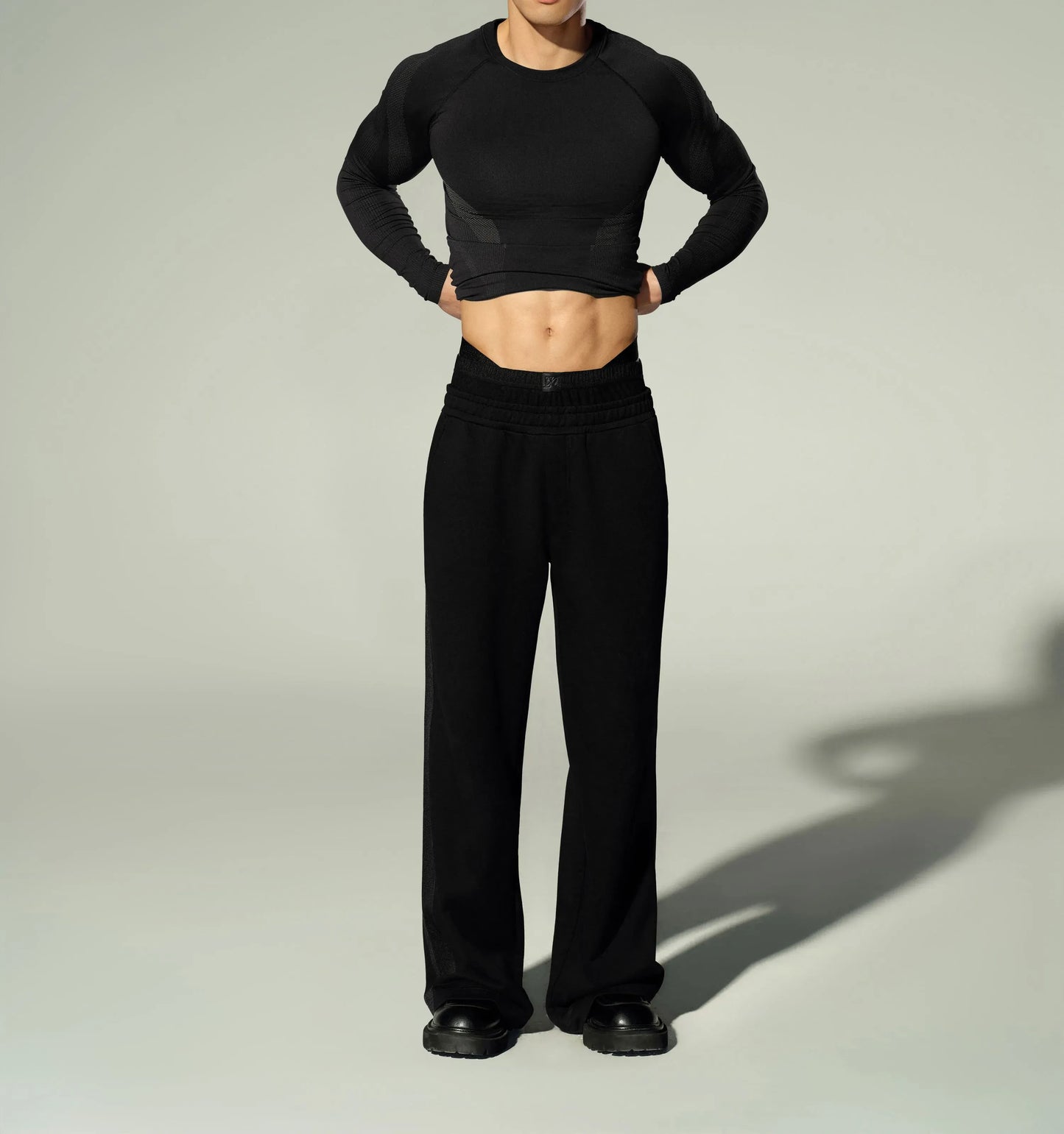 Buckle Brief & Dual-Band Joggers & Mesh Panel Sport Long Sleeve Black