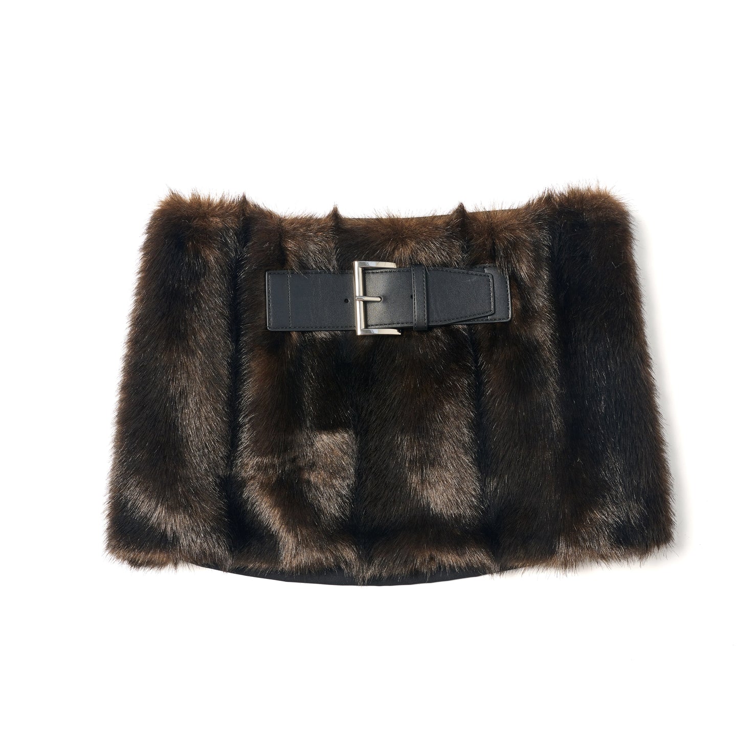 Faux Fur Mini Skirt & Double Buckle Belt Set