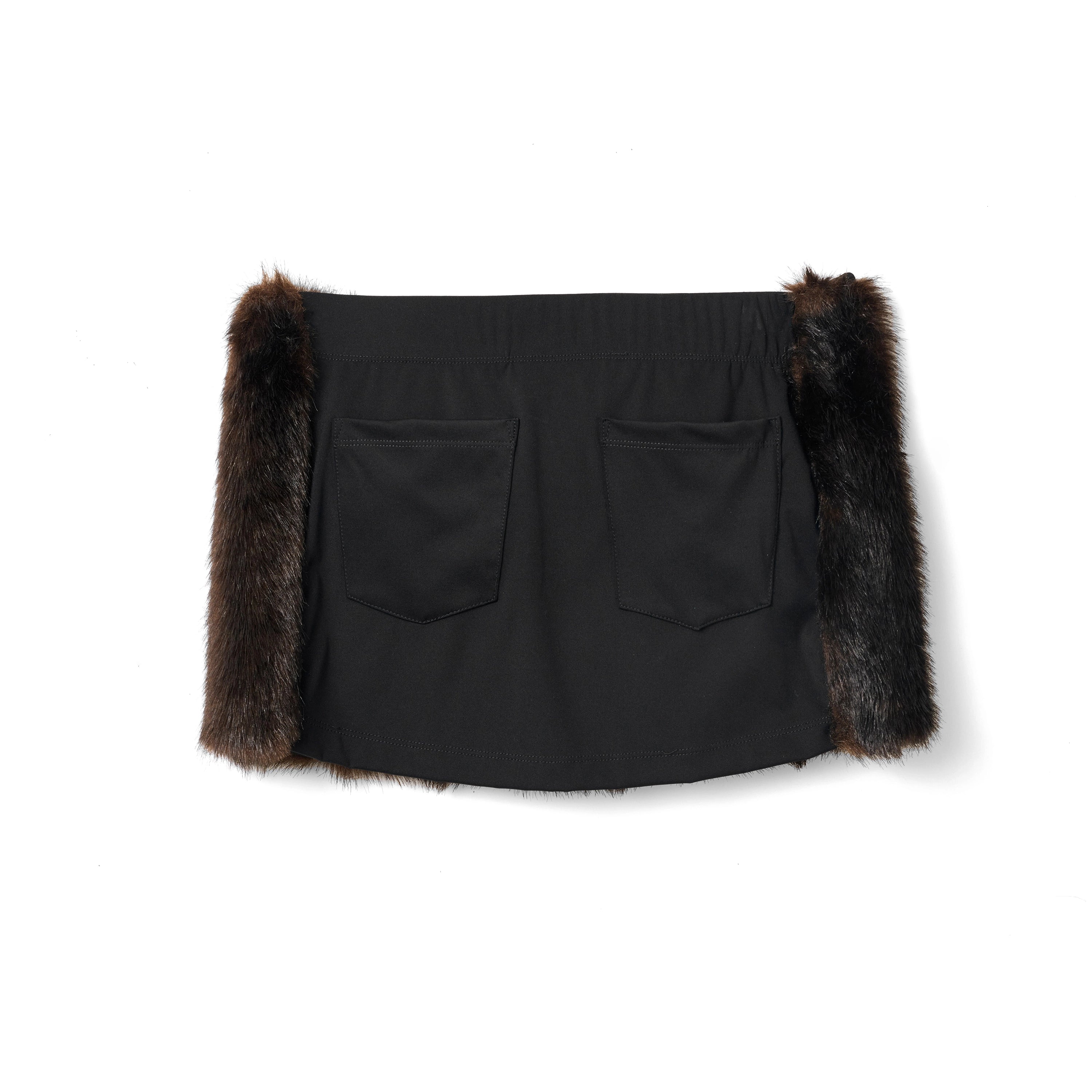 Faux Fur Mini Skirt & Double Buckle Belt Set
