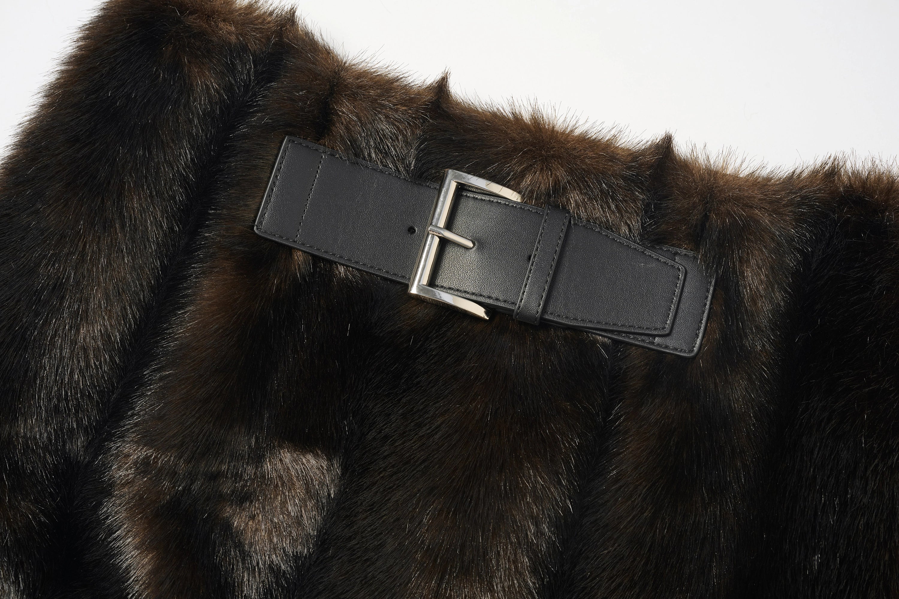 Faux Fur Mini Skirt & Double Buckle Belt Set
