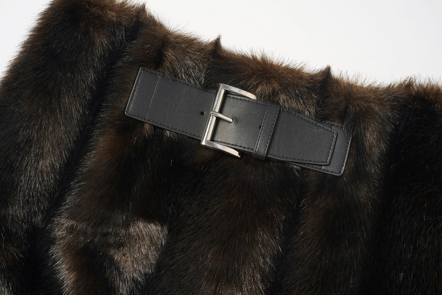 Faux Fur Mini Skirt & Double Buckle Belt Set