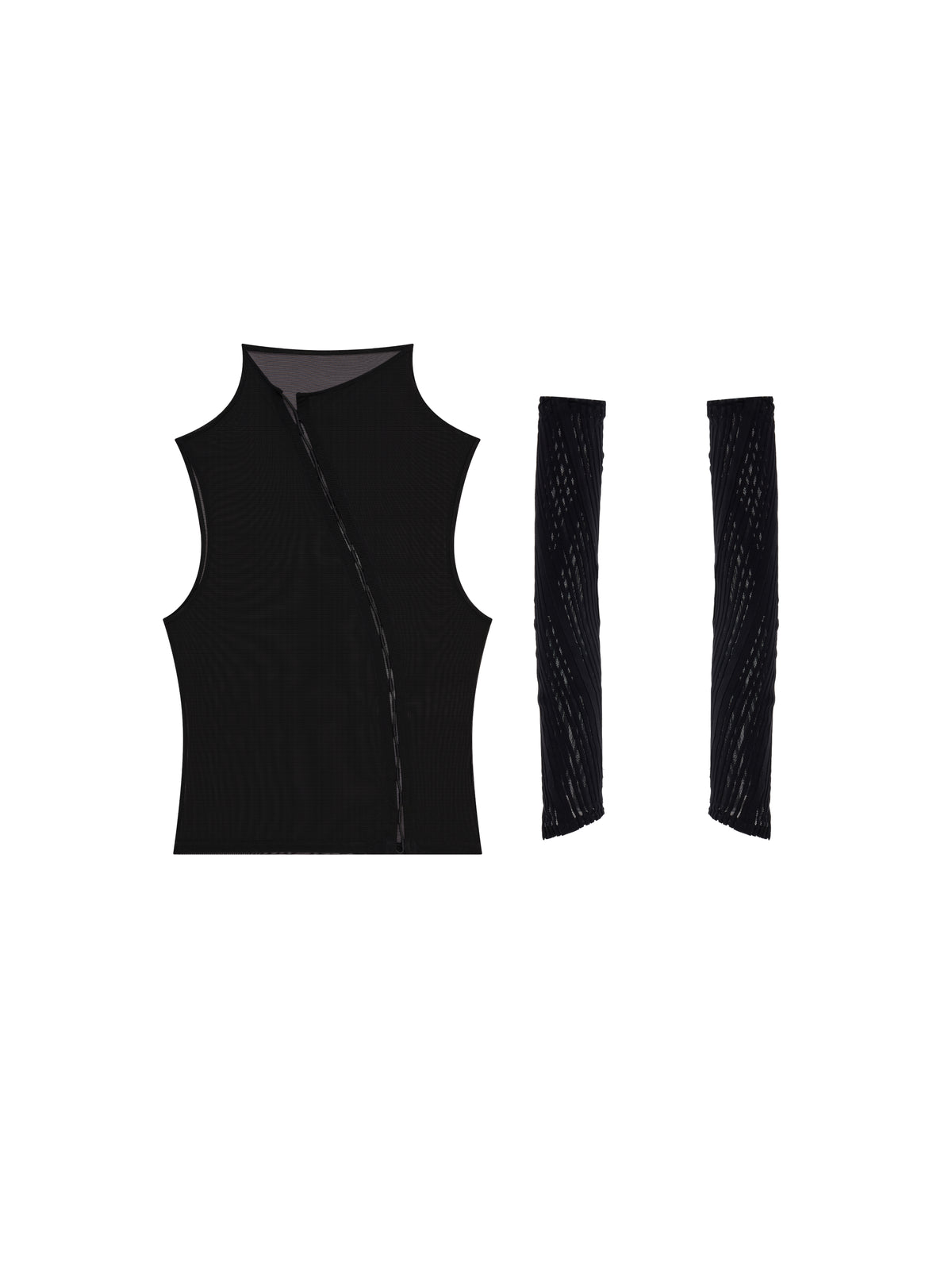 Form-Fitting Seamed Mesh Tank Top & Arm Sleeves Set