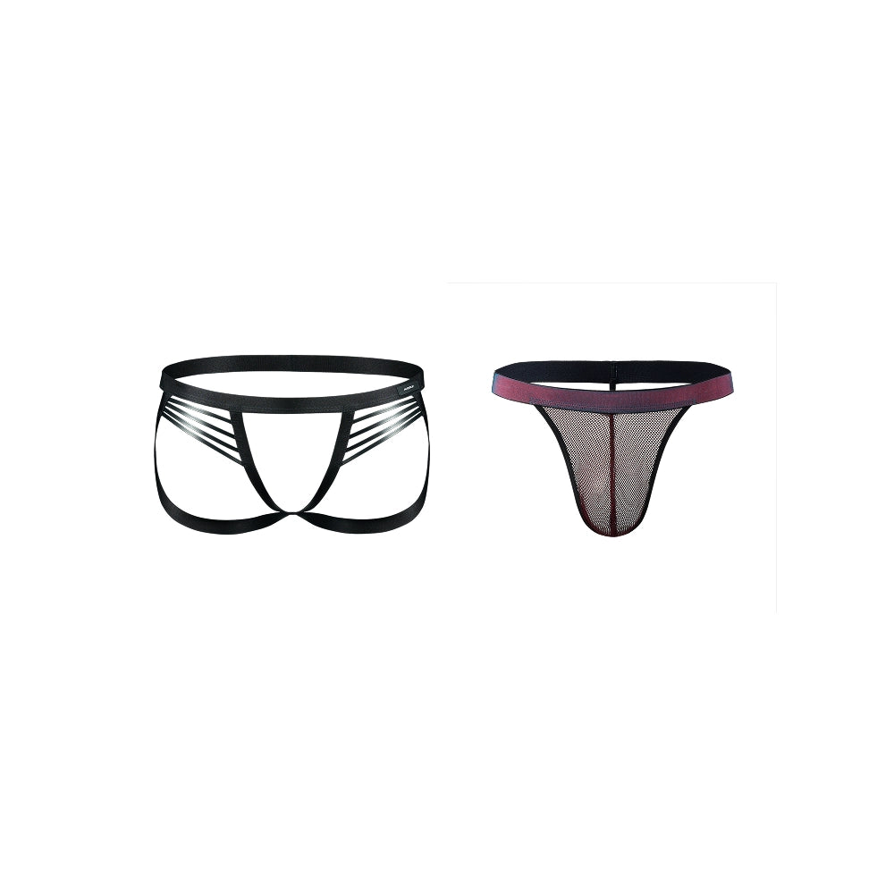 Glossy Faux Leather Side Cord Double Thong Harness Accessory
