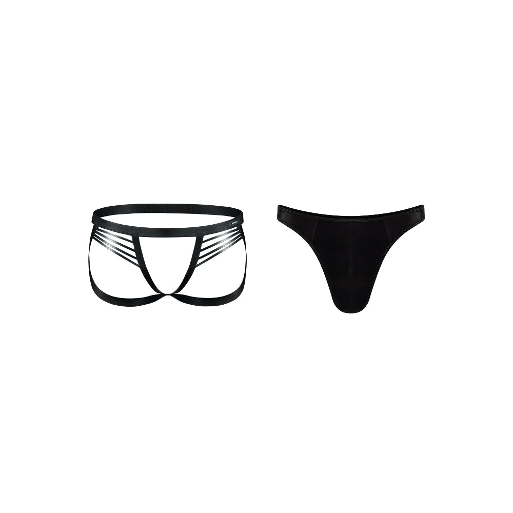 Glossy Faux Leather Side Cord Double Thong Harness Accessory