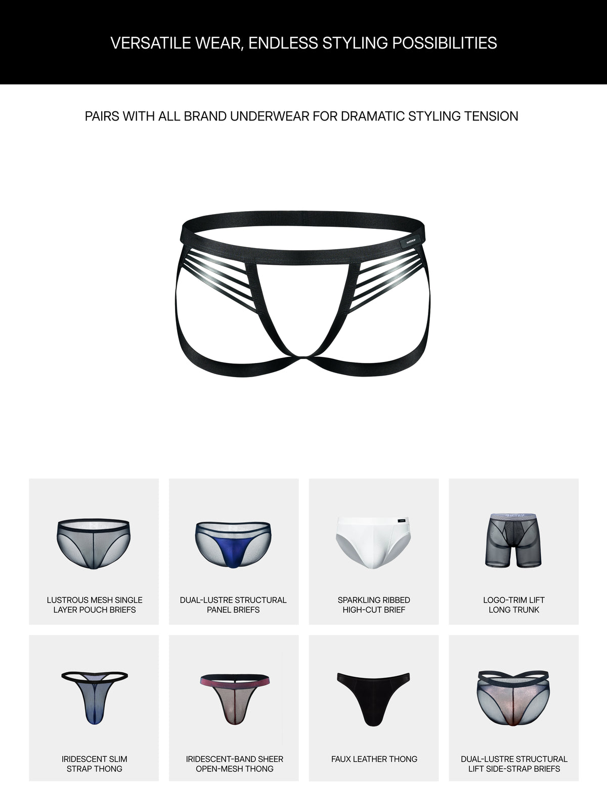 Glossy Faux Leather Side Cord Double Thong Harness Accessory