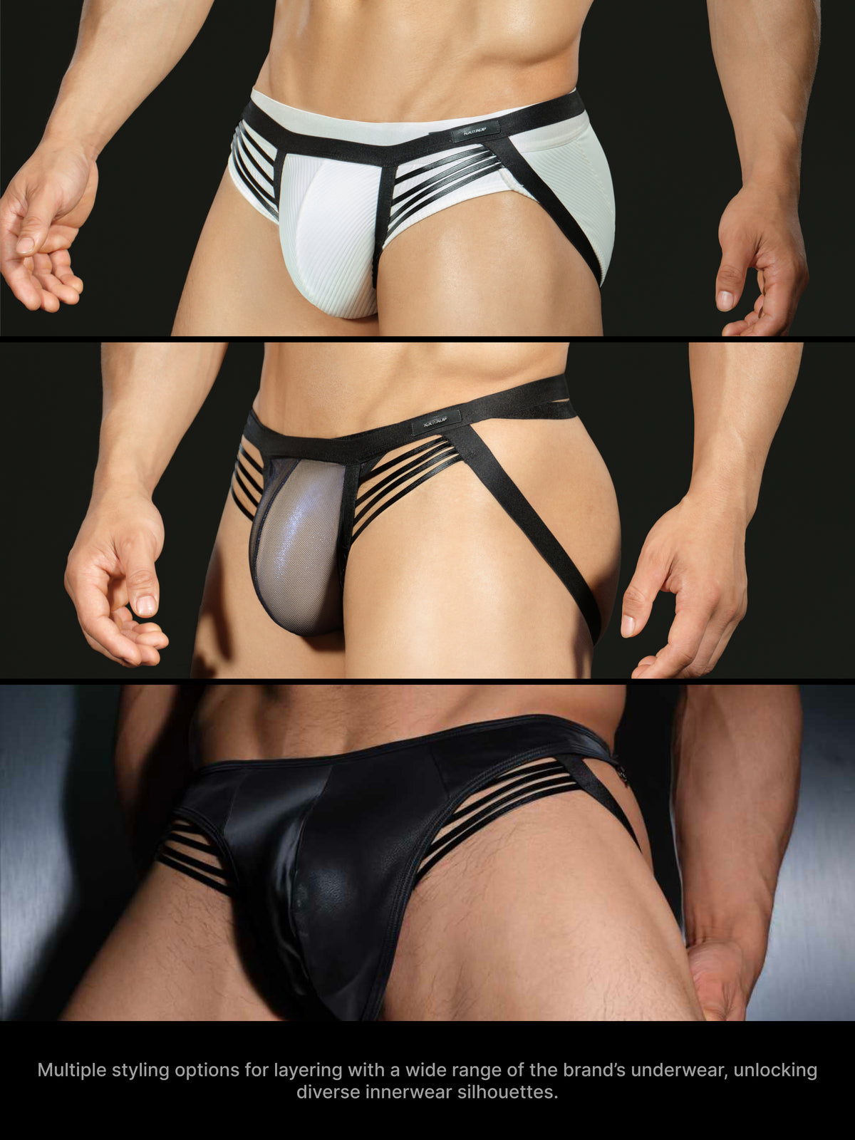 Glossy Faux Leather Side Cord Double Thong Harness Accessory