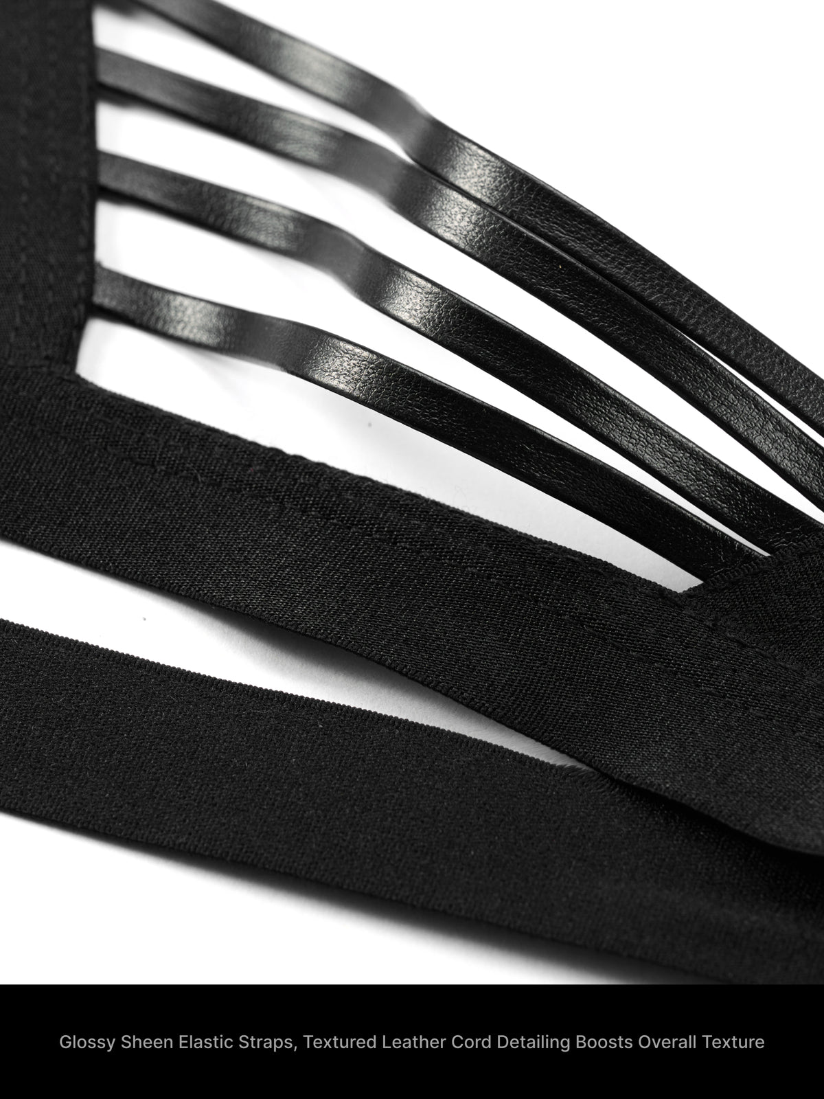 Glossy Faux Leather Side Cord Double Thong Harness Accessory