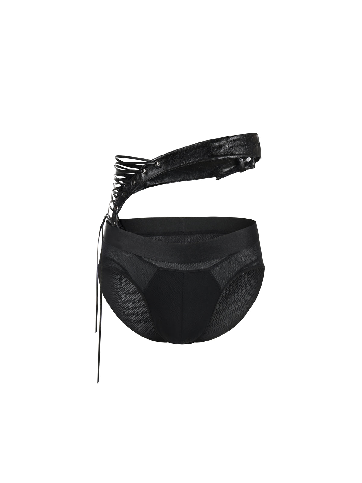 Glossy Faux Leather Side Waist Strap Accessory & Twill Brief Set