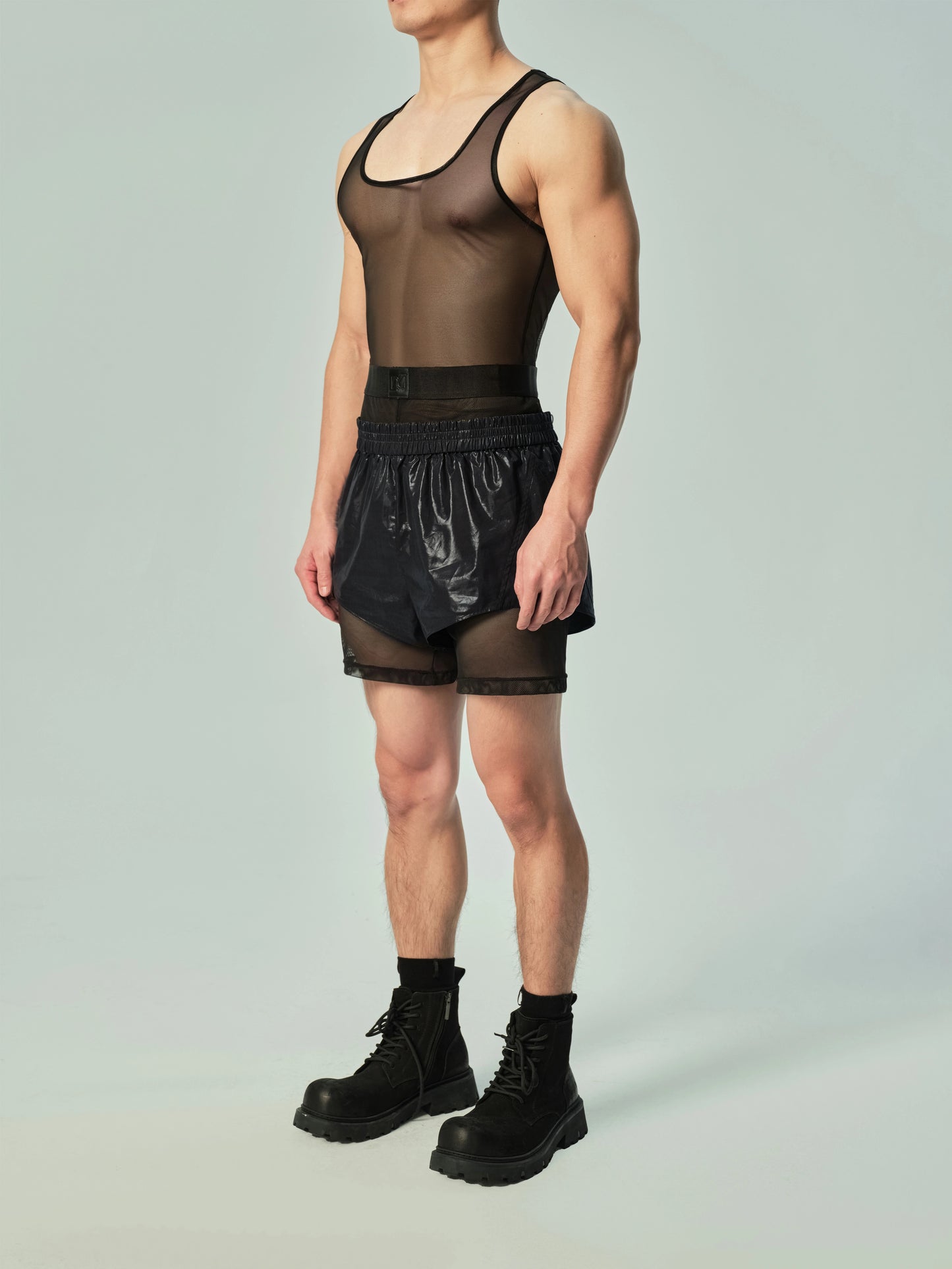 Glossy Sparkle Fitted Shorts & Mesh Shorts