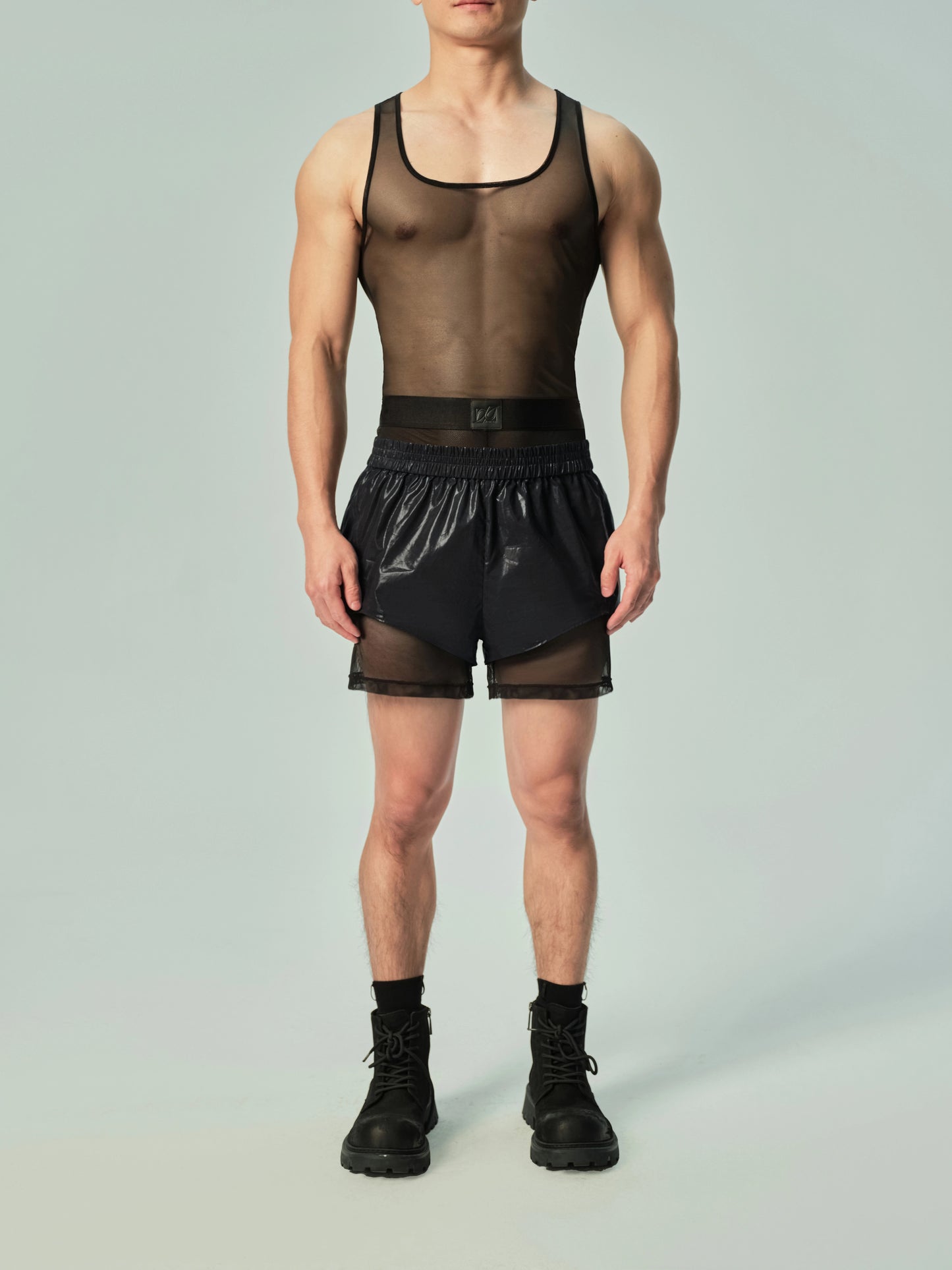 Glossy Sparkle Fitted Shorts & Mesh Shorts