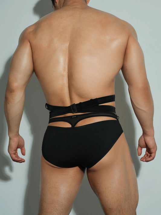 Exposed Thong & Faux Leather Belt