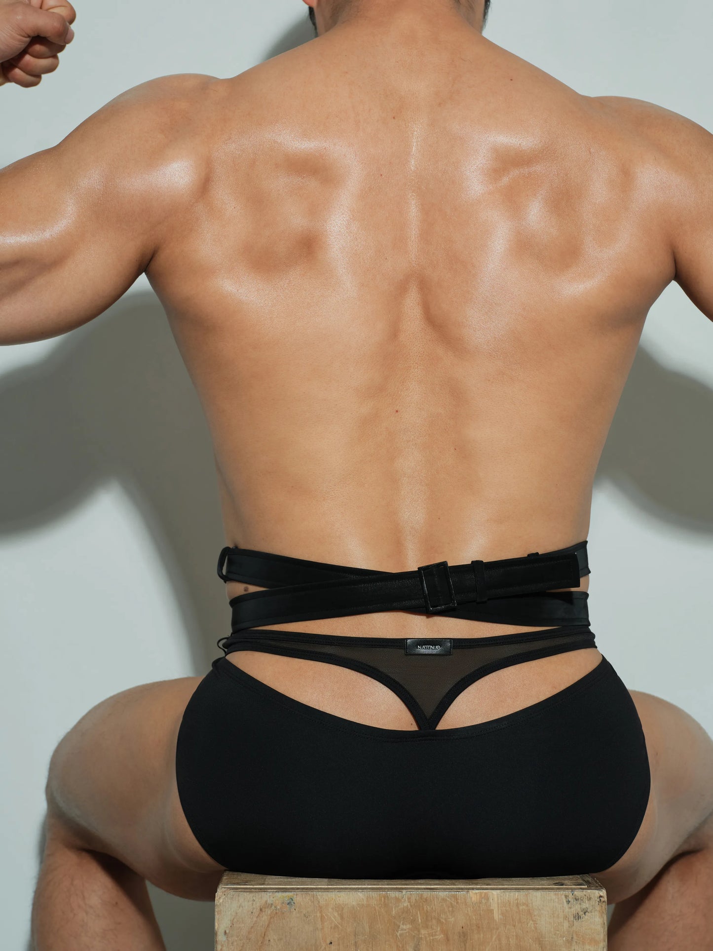 Exposed Thong & Faux Leather Belt