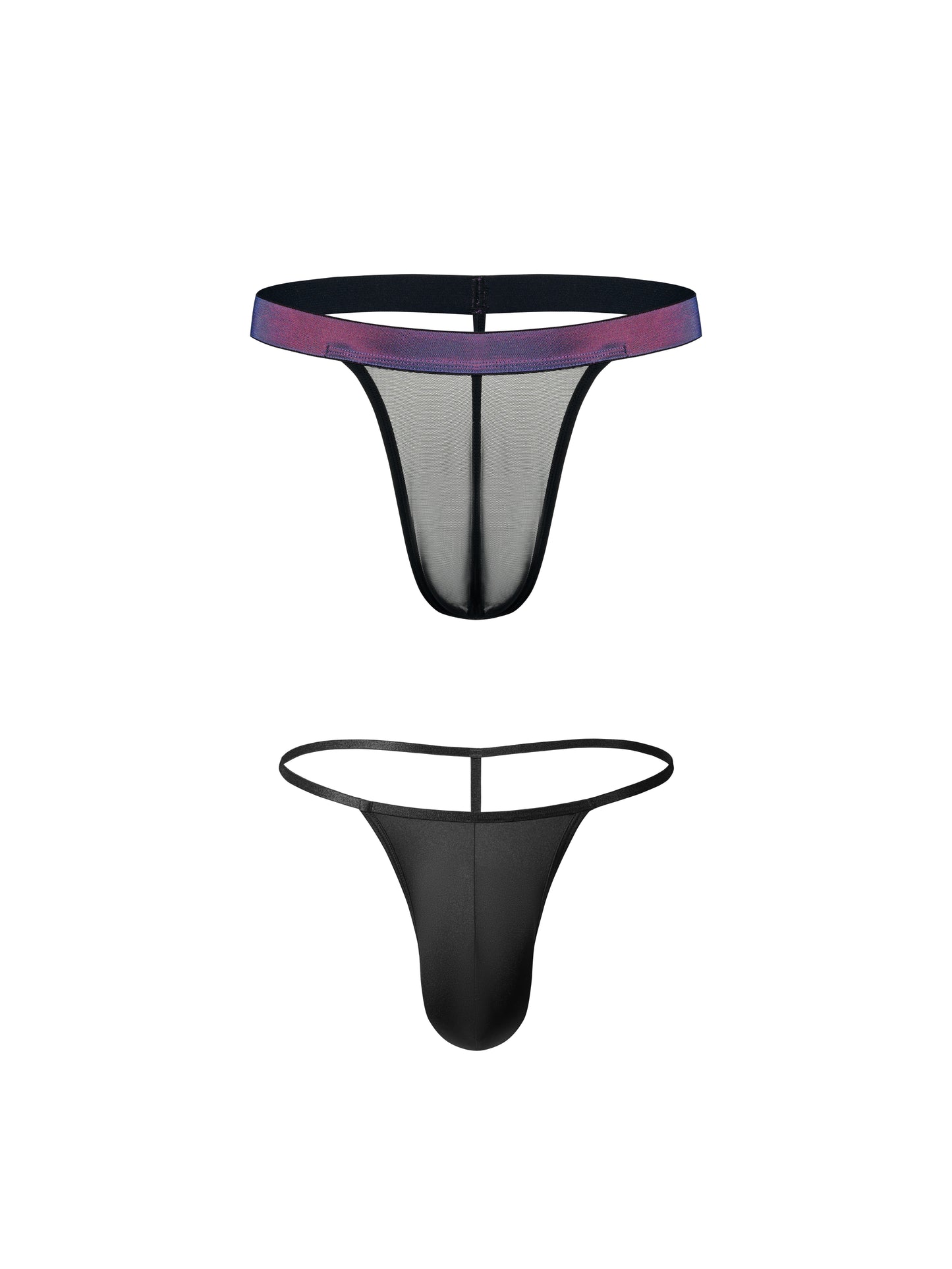 Iridescent-Band Sheer Mesh Thong