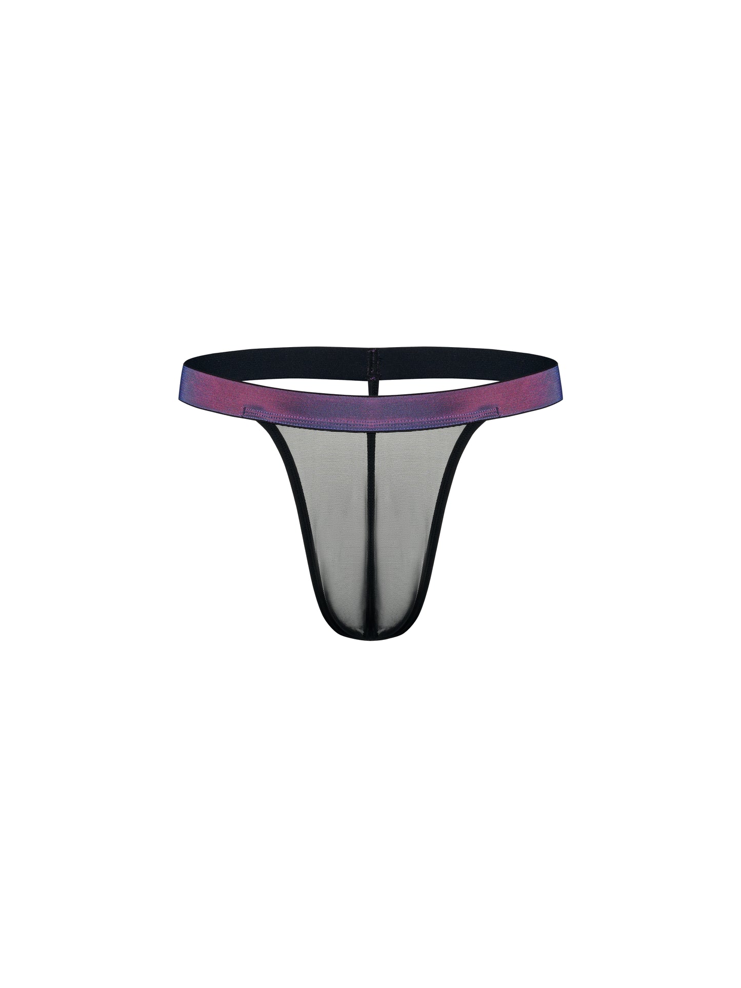 Iridescent-Band Sheer Mesh Thong