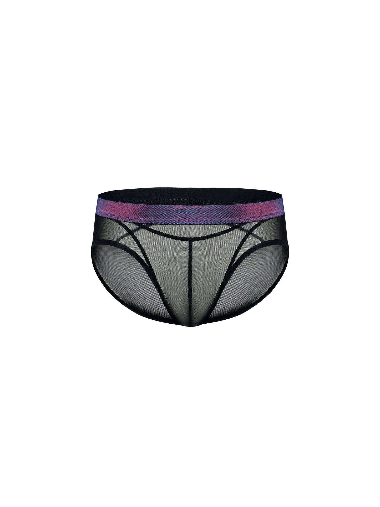 Iridescent-Band Sheer Mesh Brief