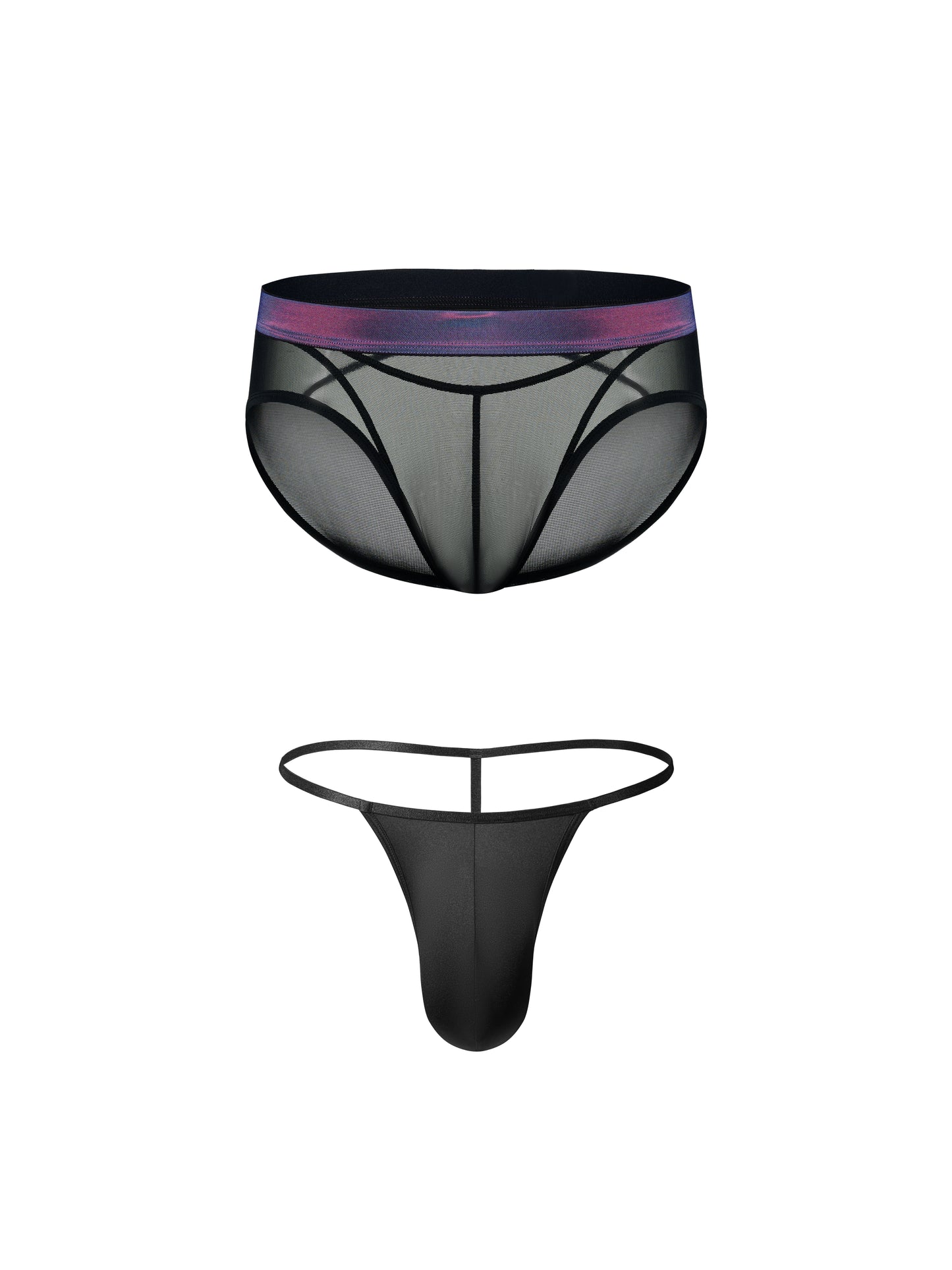 Iridescent-Band Sheer Mesh Brief