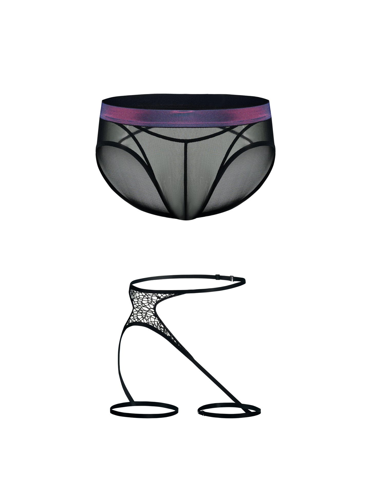 Iridescent-Band Sheer Mesh Brief
