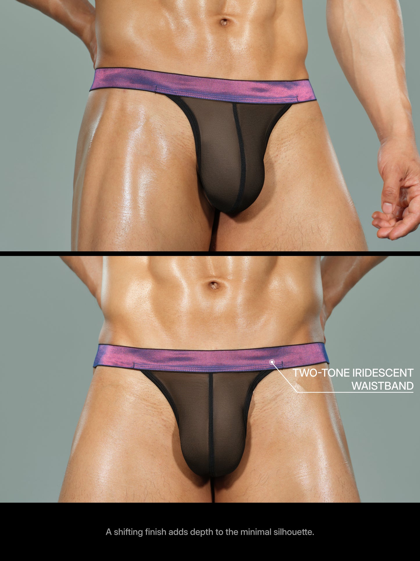 Iridescent-Band Sheer Mesh Thong
