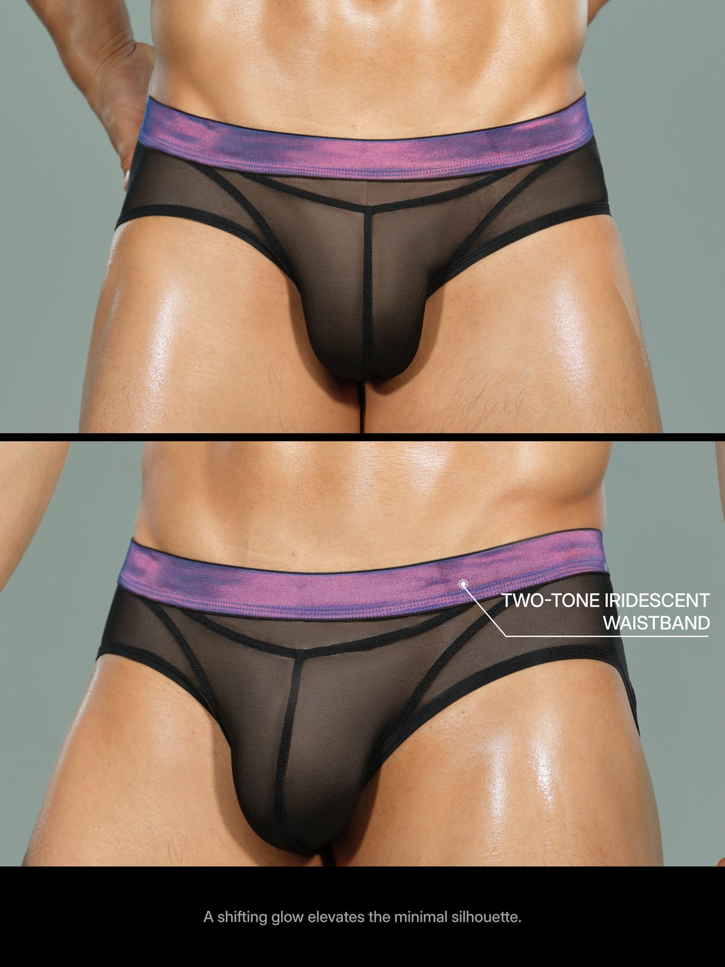 Iridescent-Band Sheer Mesh Brief