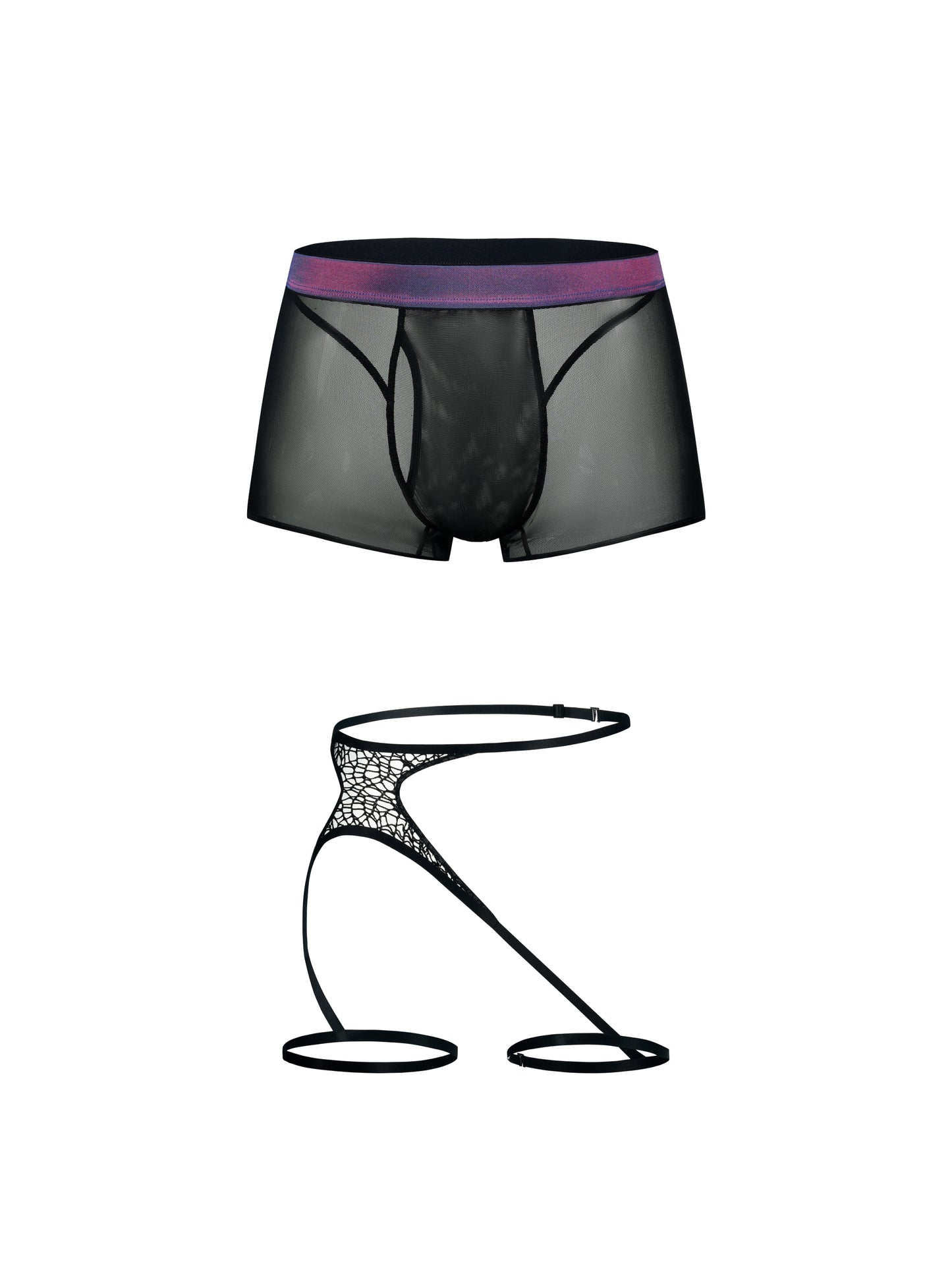 Iridescent-Band Sheer Mesh Trunk