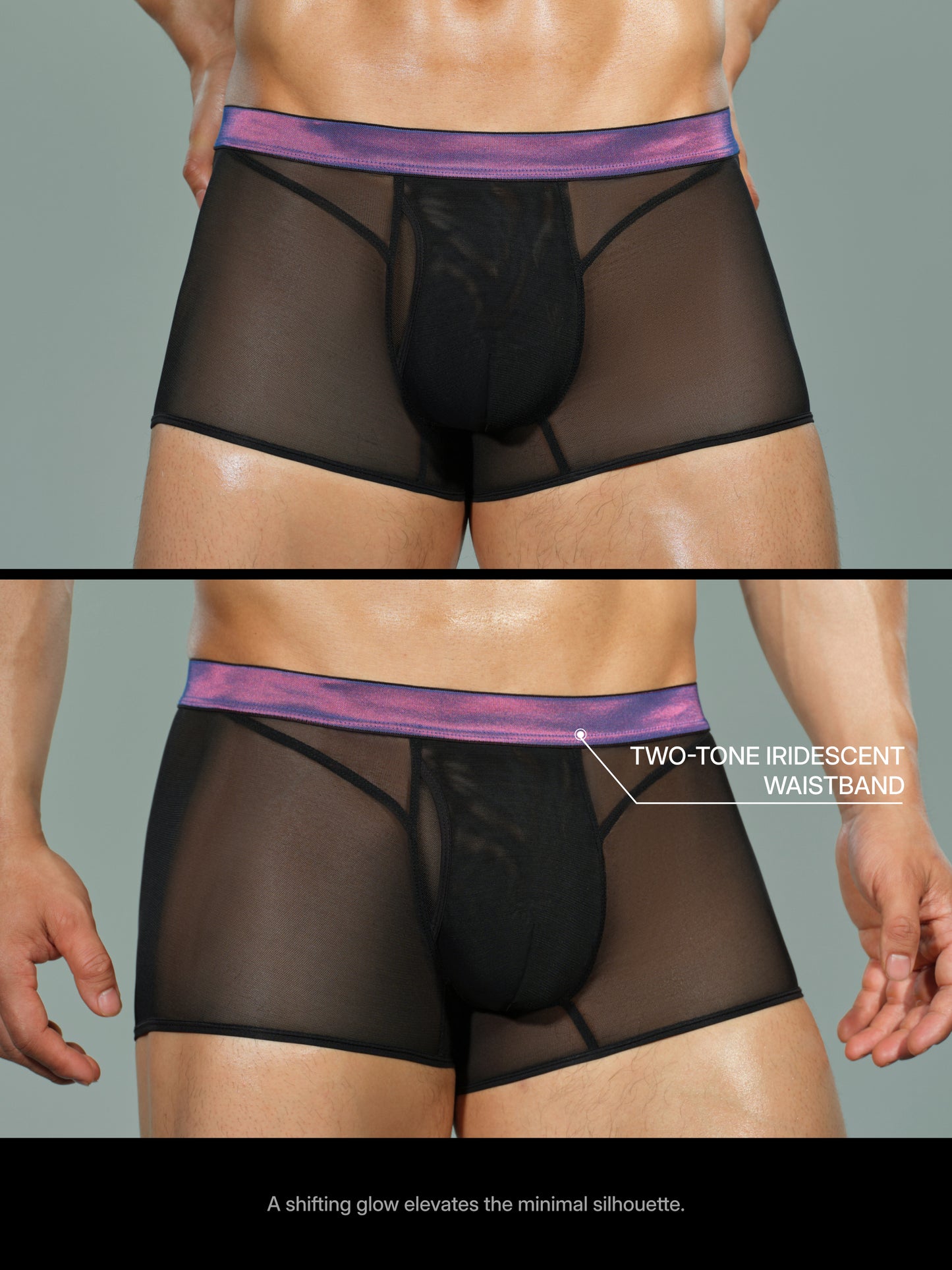 Iridescent-Band Sheer Mesh Trunk