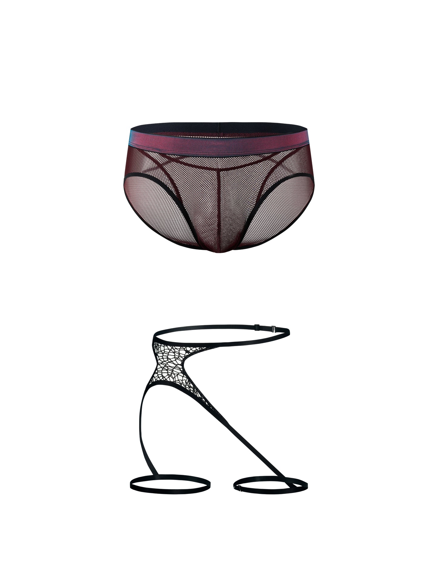 Iridescent-Band Sheer Open-Mesh Brief