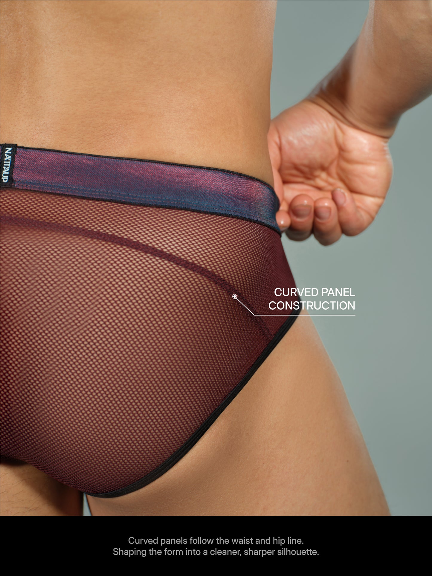 Iridescent-Band Sheer Open-Mesh Brief