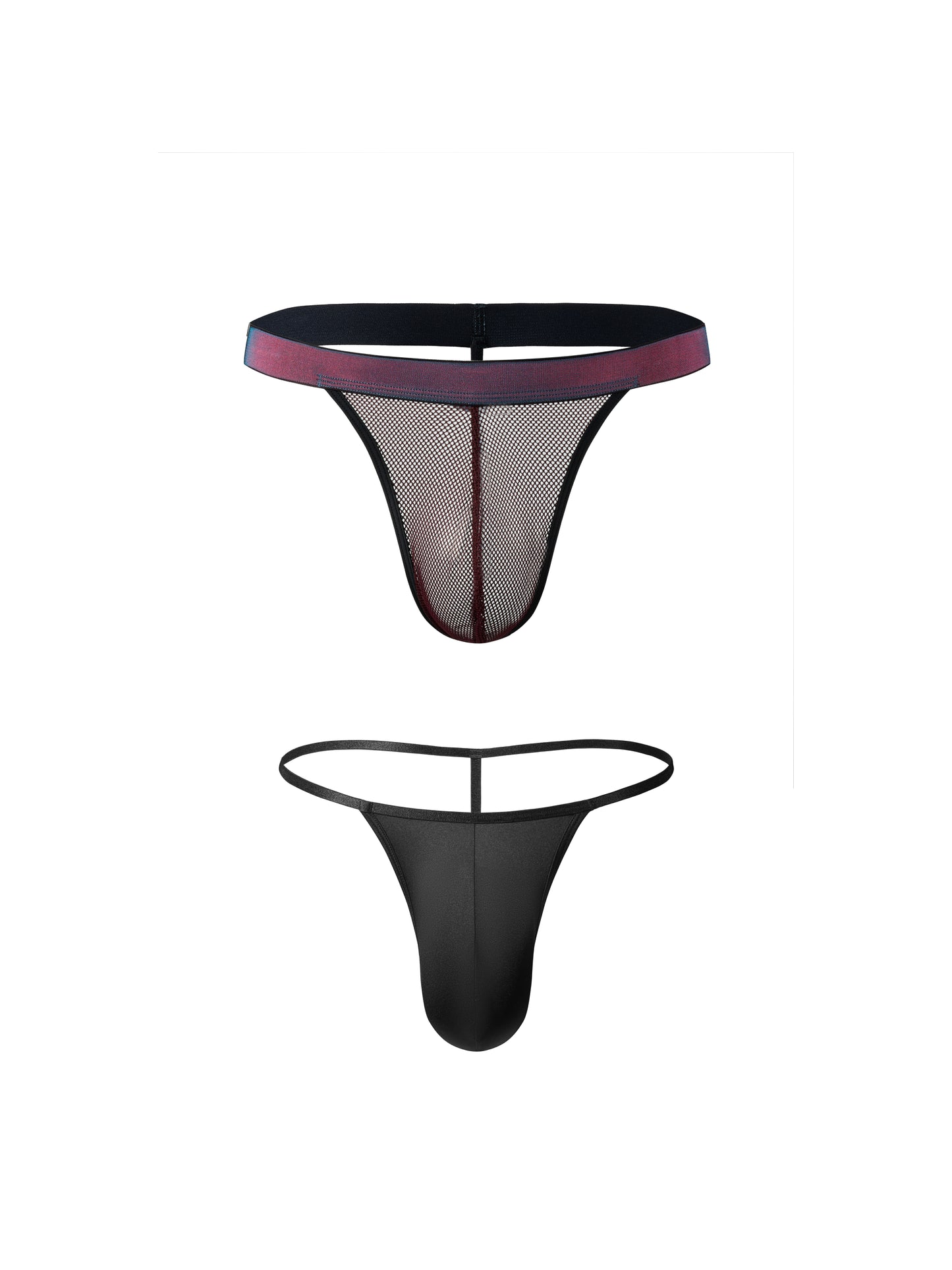 Iridescent-Band Sheer Open-Mesh Thong