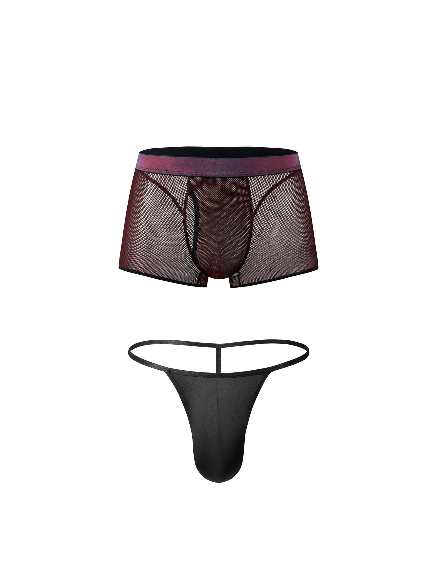 Iridescent-Band Sheer Open-Mesh Trunk