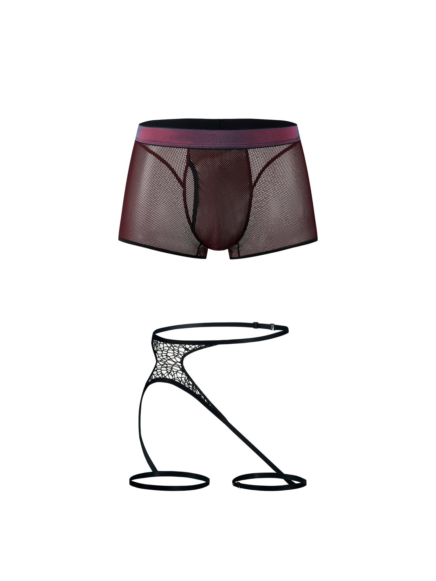 Iridescent-Band Sheer Open-Mesh Trunk