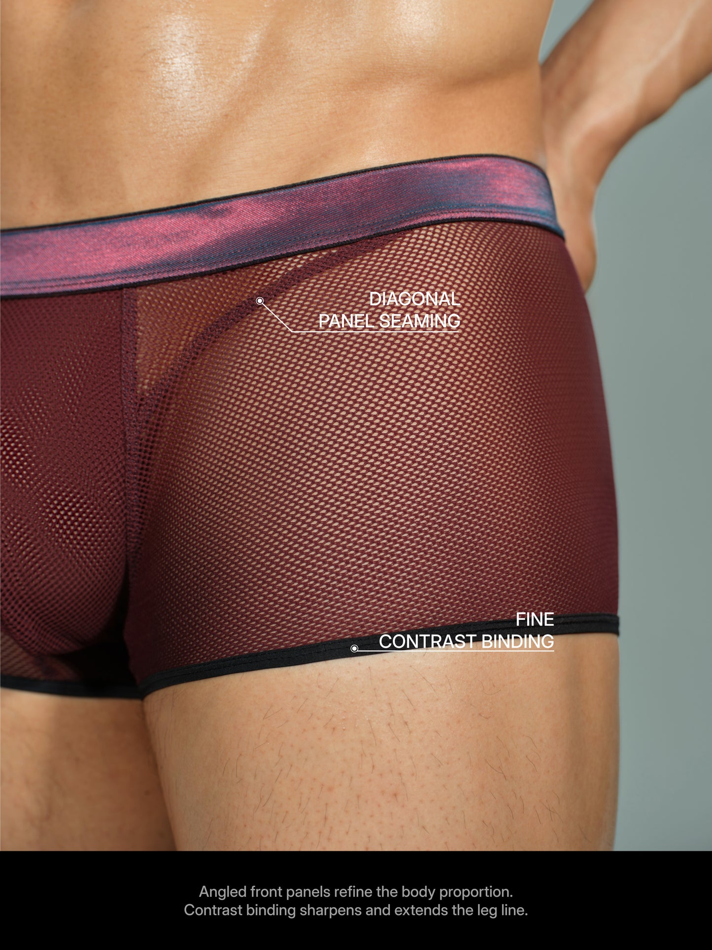 Iridescent-Band Sheer Open-Mesh Trunk