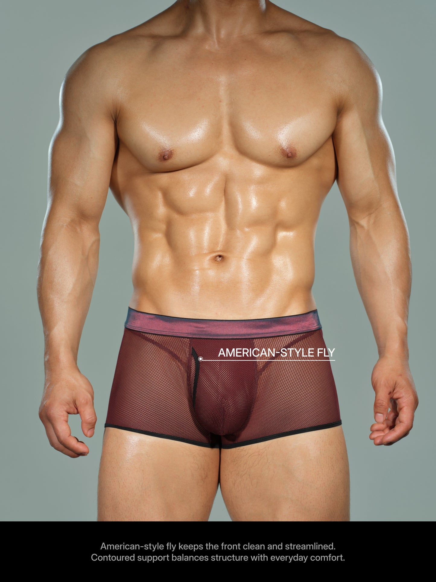 Iridescent-Band Sheer Open-Mesh Trunk