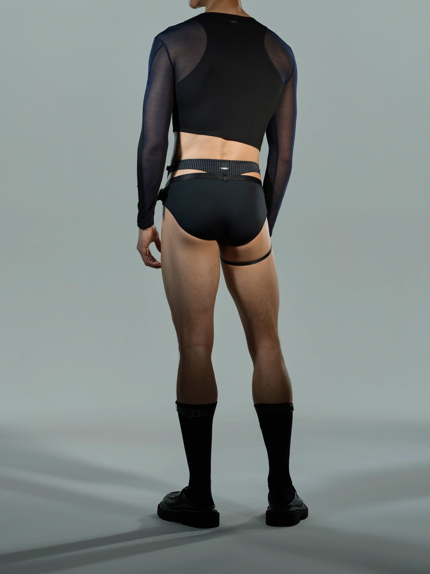 Layered Mesh Panel Long-Sleeve Top