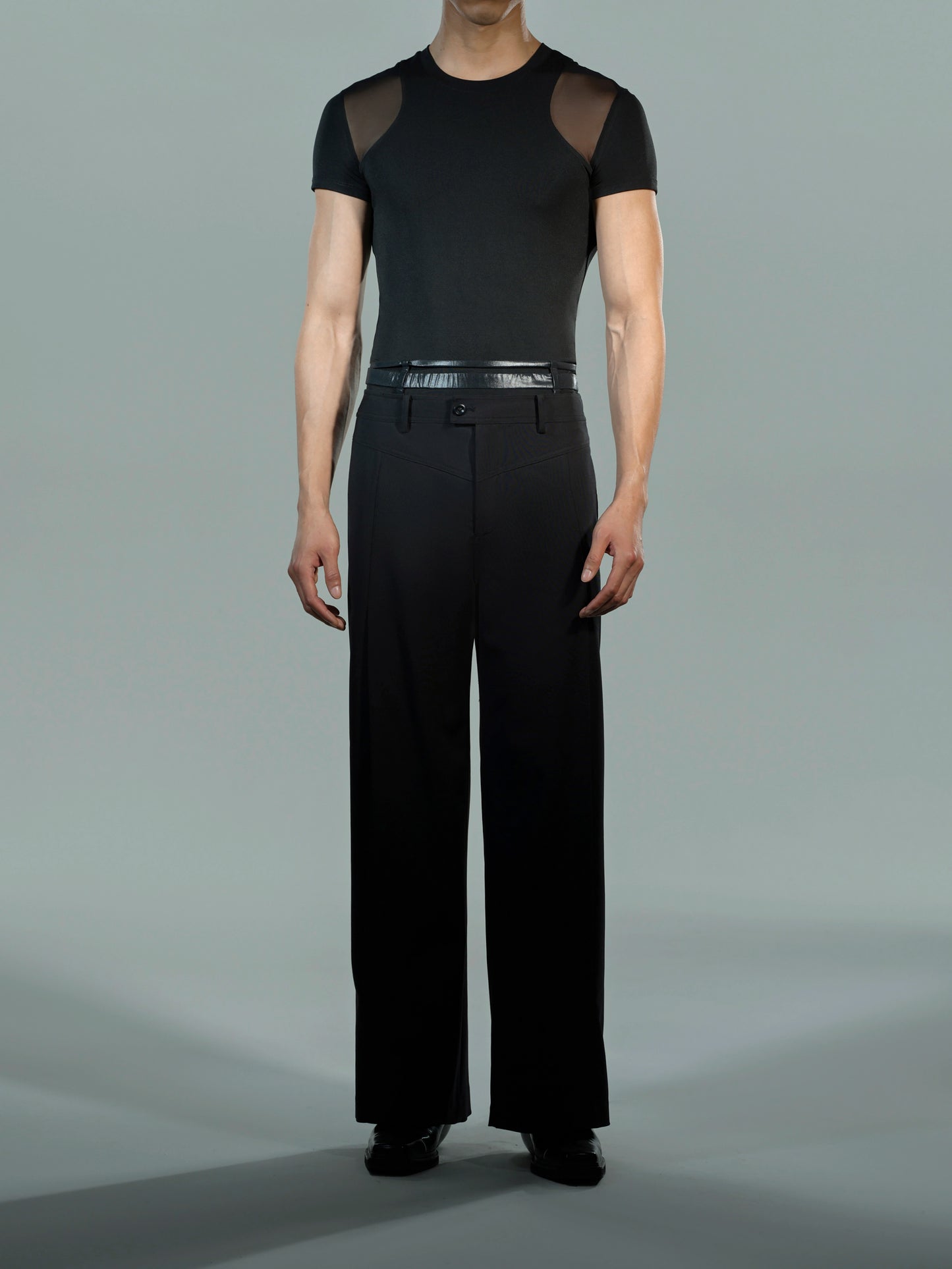 Layered Mesh Panel Short-Sleeve Top