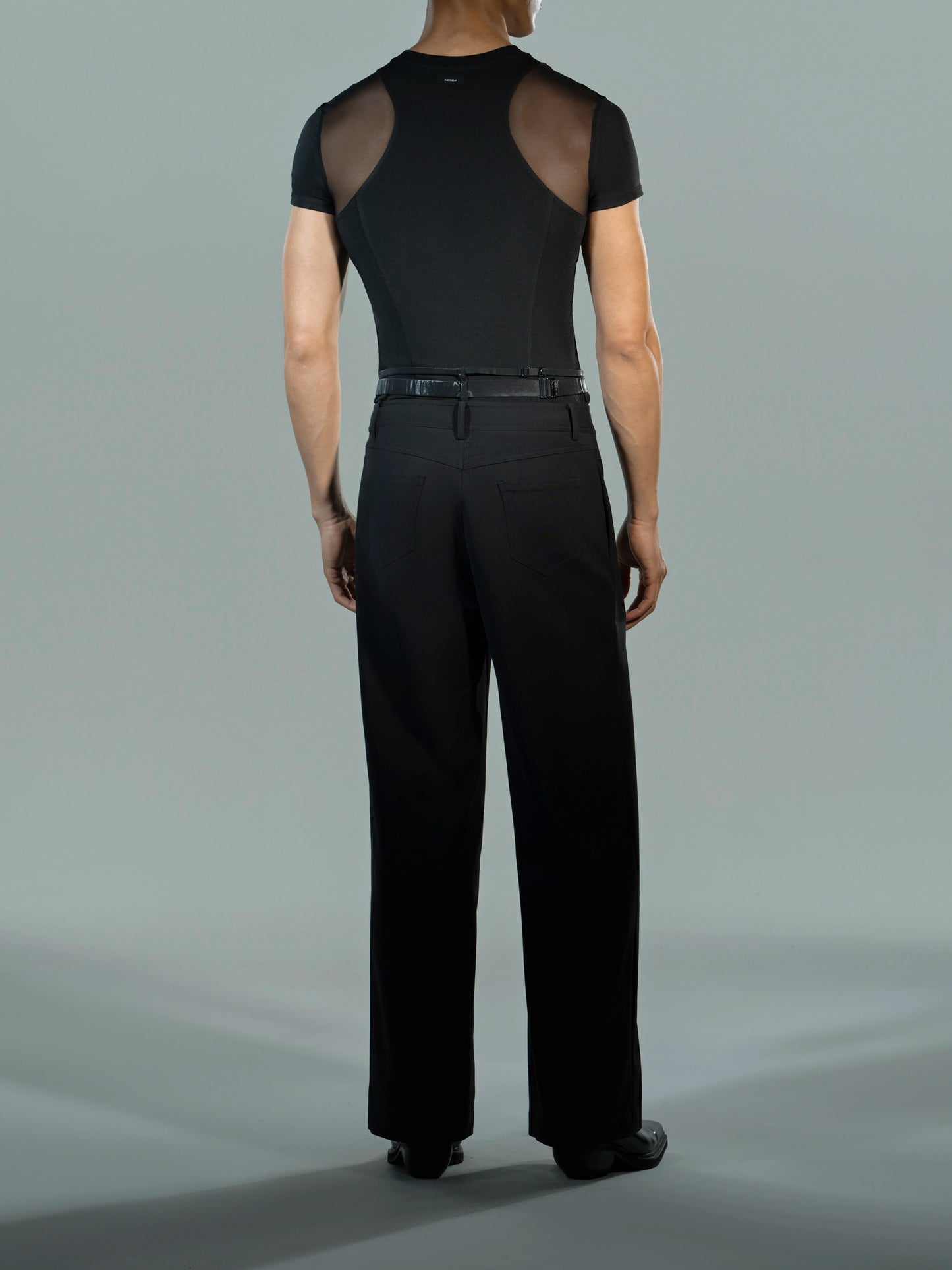Layered Mesh Panel Short-Sleeve Top