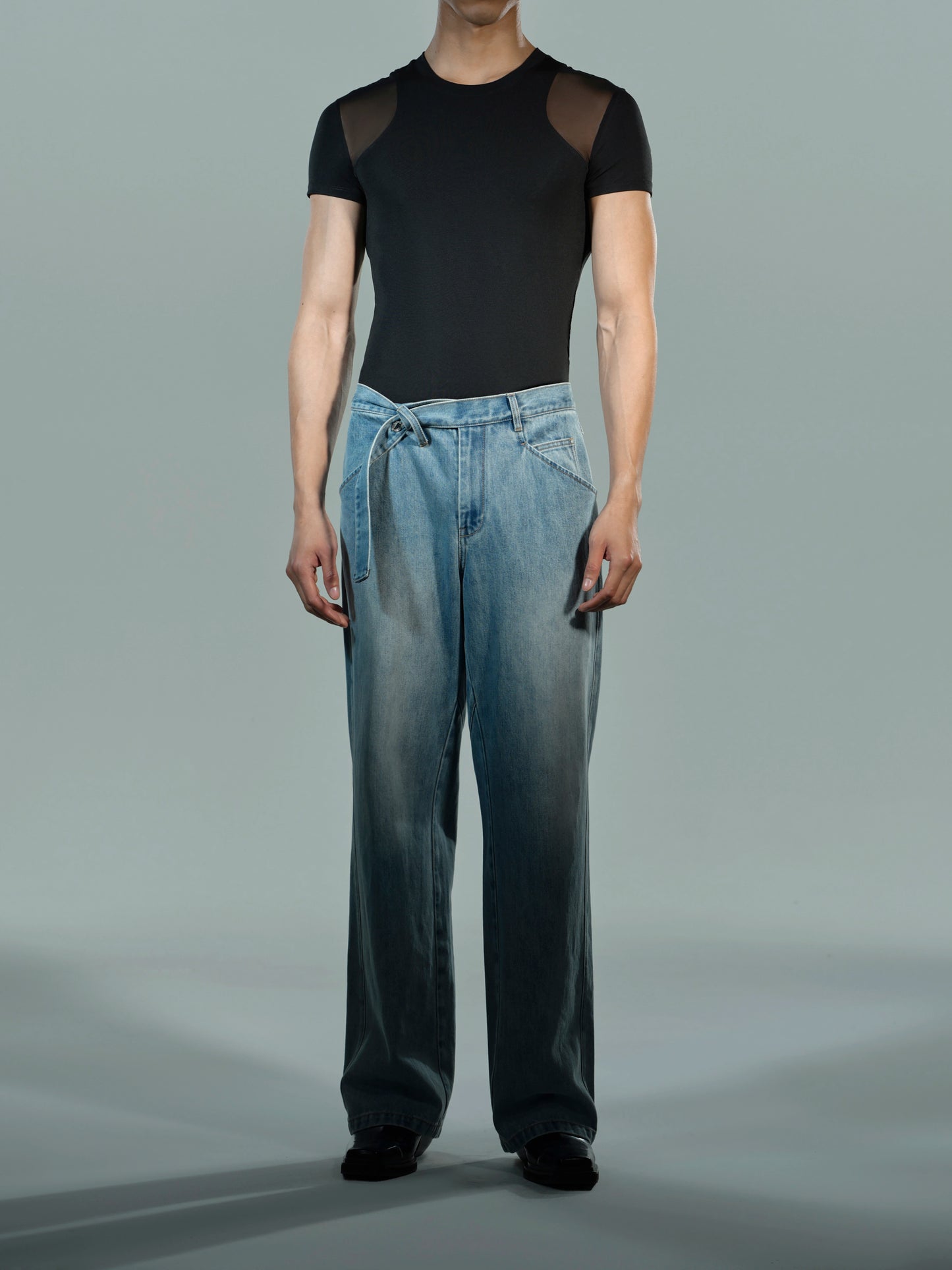 Layered Mesh Panel Short-Sleeve Top