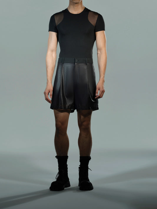 Layered Mesh Panel Short-Sleeve Top