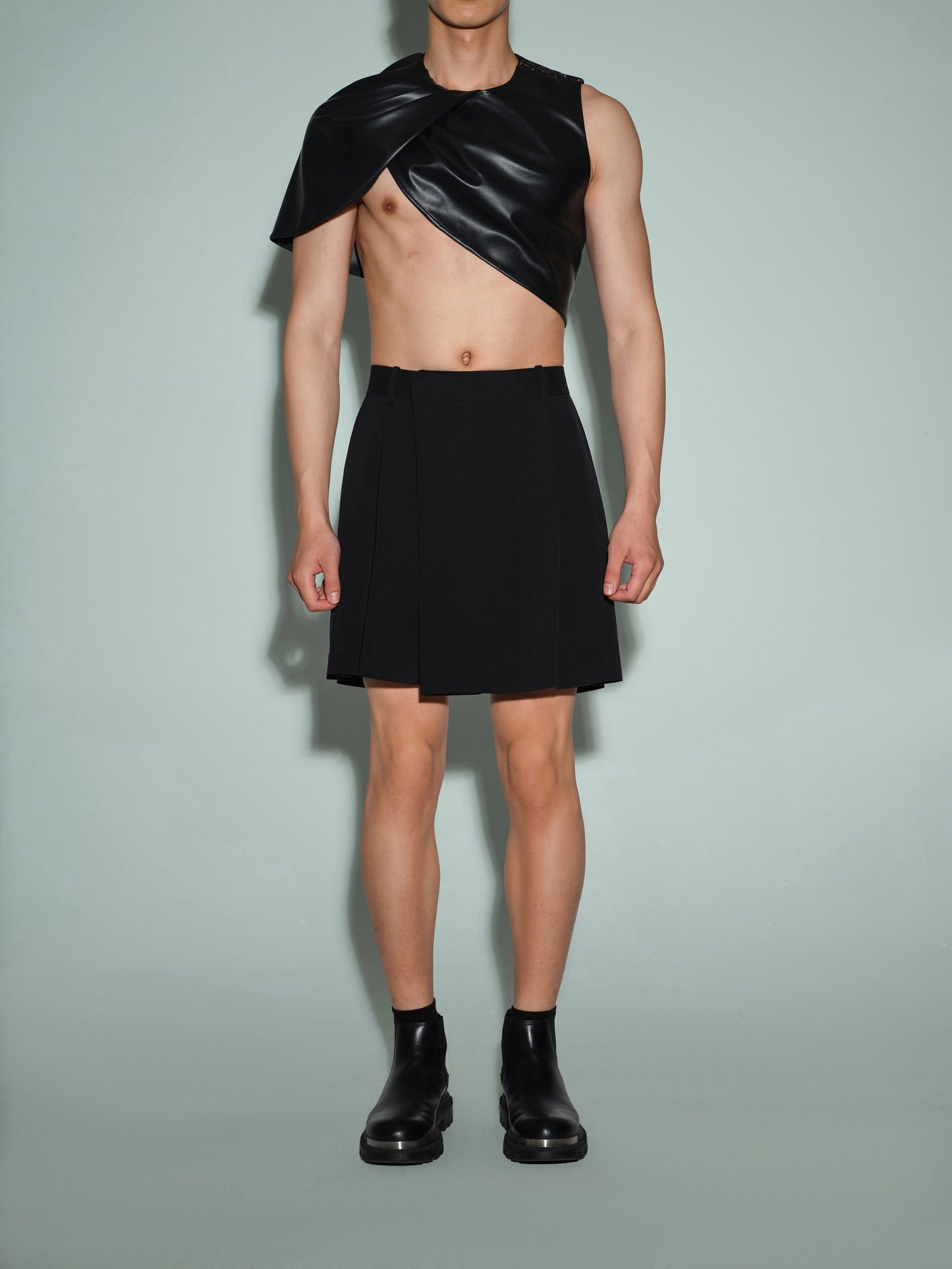 Leather-Pleated Overlay Cape