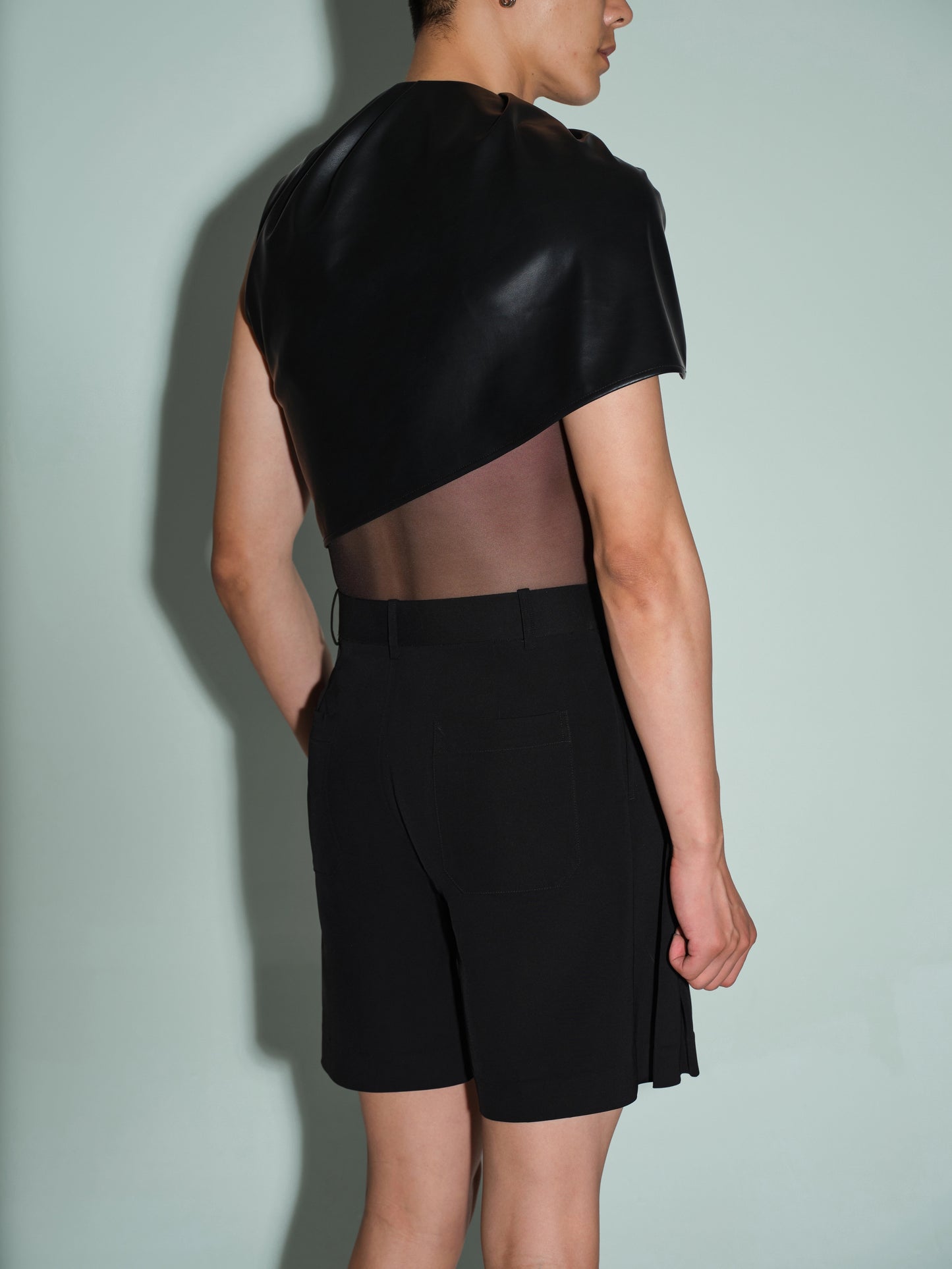 Leather-Pleated Overlay Cape