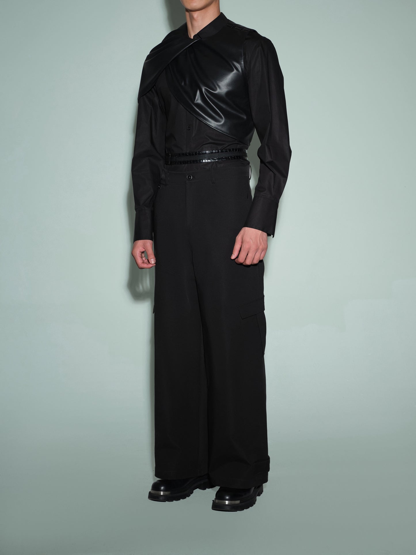 Leather-Pleated Overlay Cape