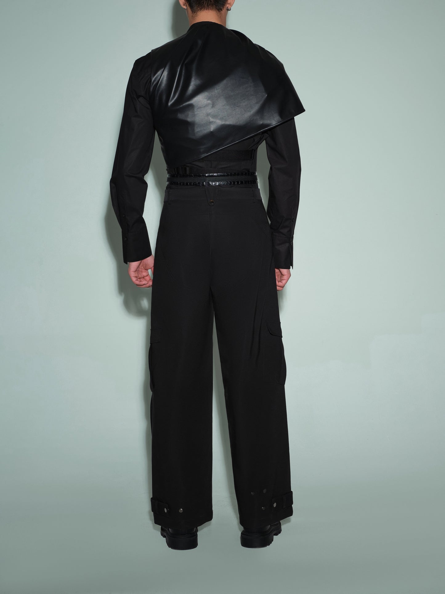 Leather-Pleated Overlay Cape
